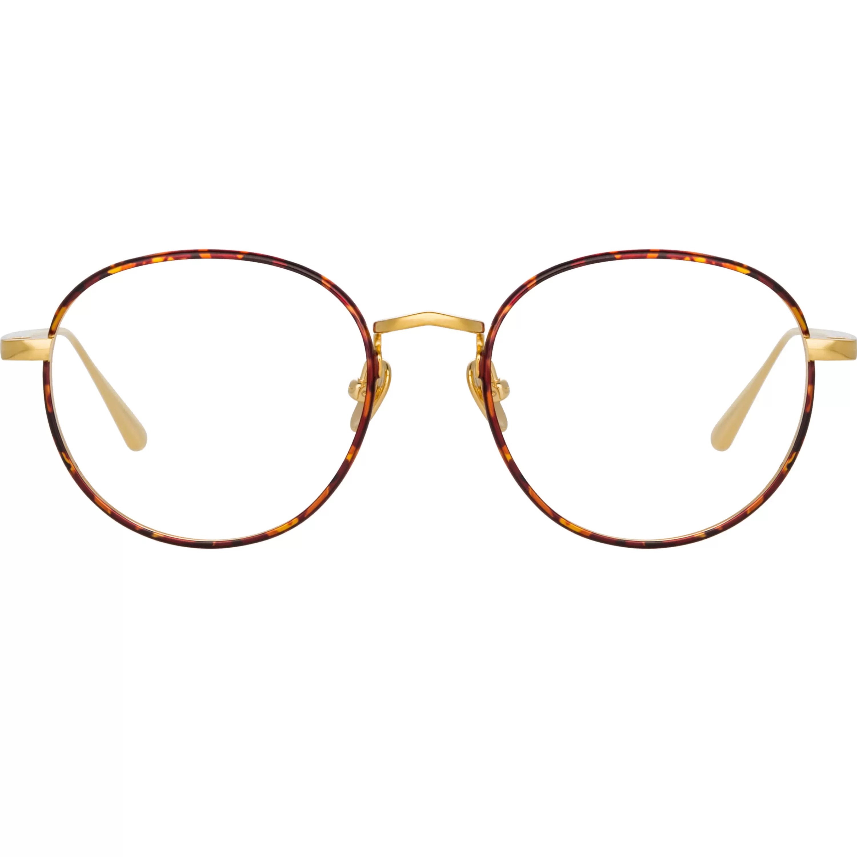 LINDA FARROW (U.K.) Anton Oval Optical Frame in Yellow Gold and Tortoiseshell