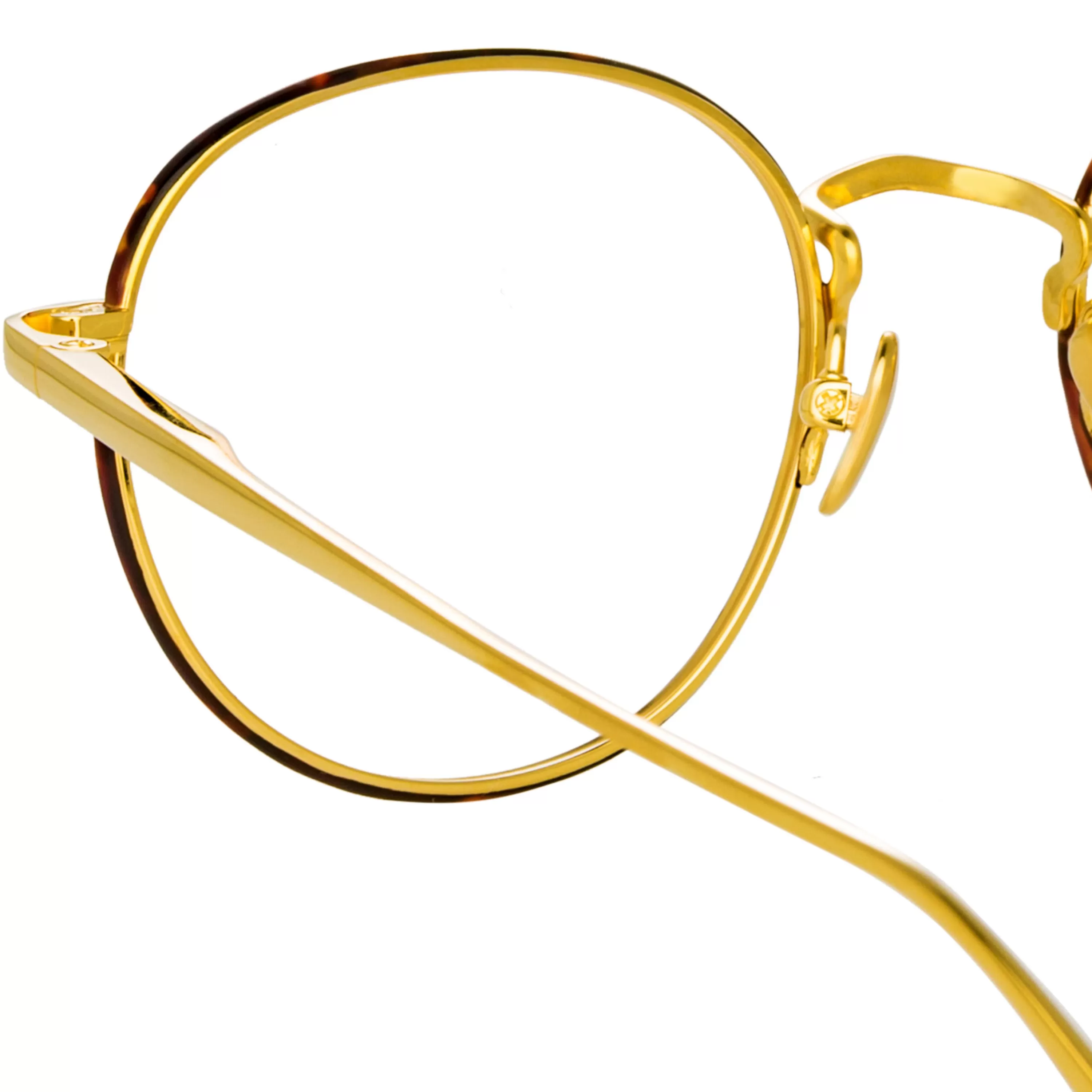 LINDA FARROW (U.K.) Anton Oval Optical Frame in Yellow Gold and Tortoiseshell