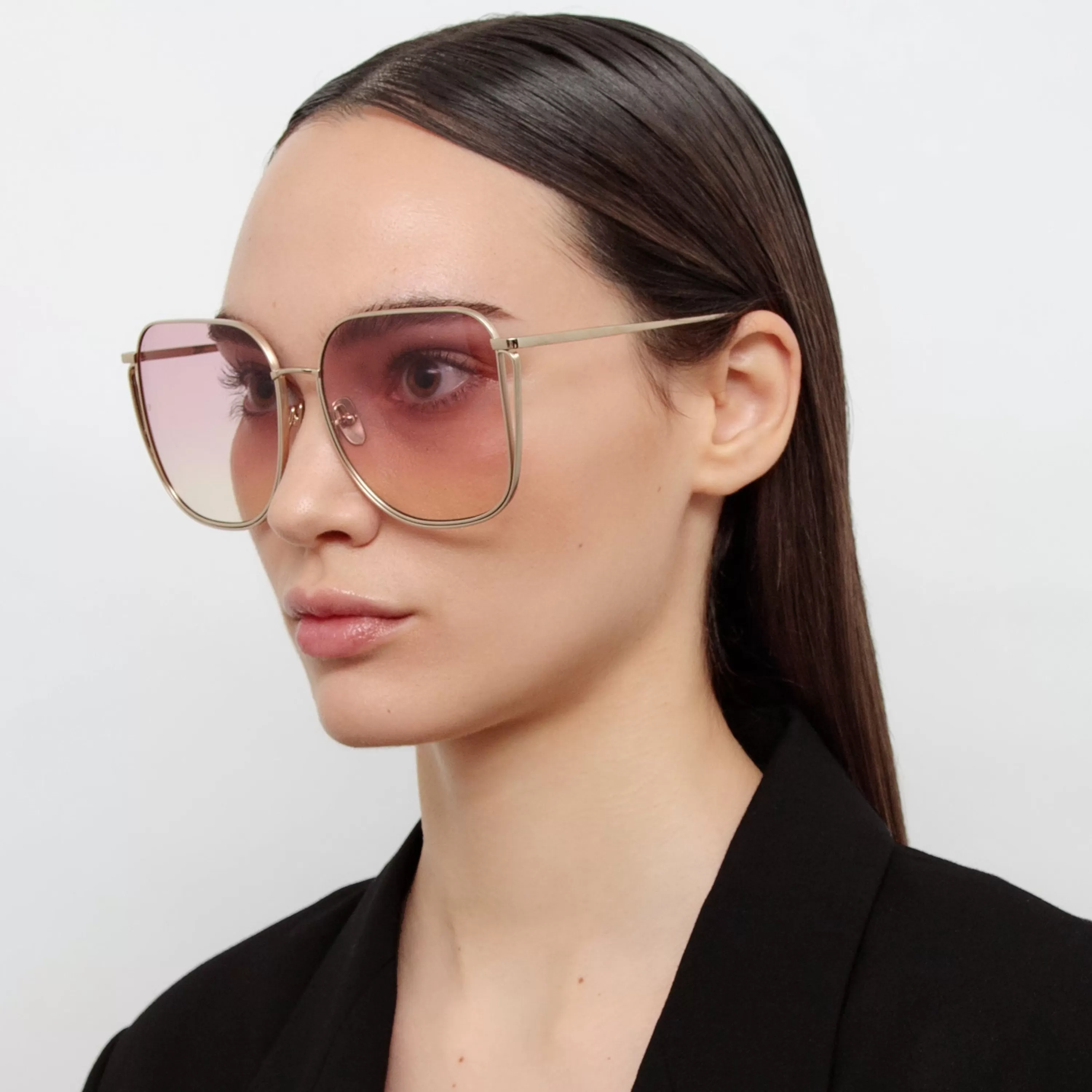 Women LINDA FARROW (U.K.) Camry Oversized Sunglasses in Light Gold and Lilac