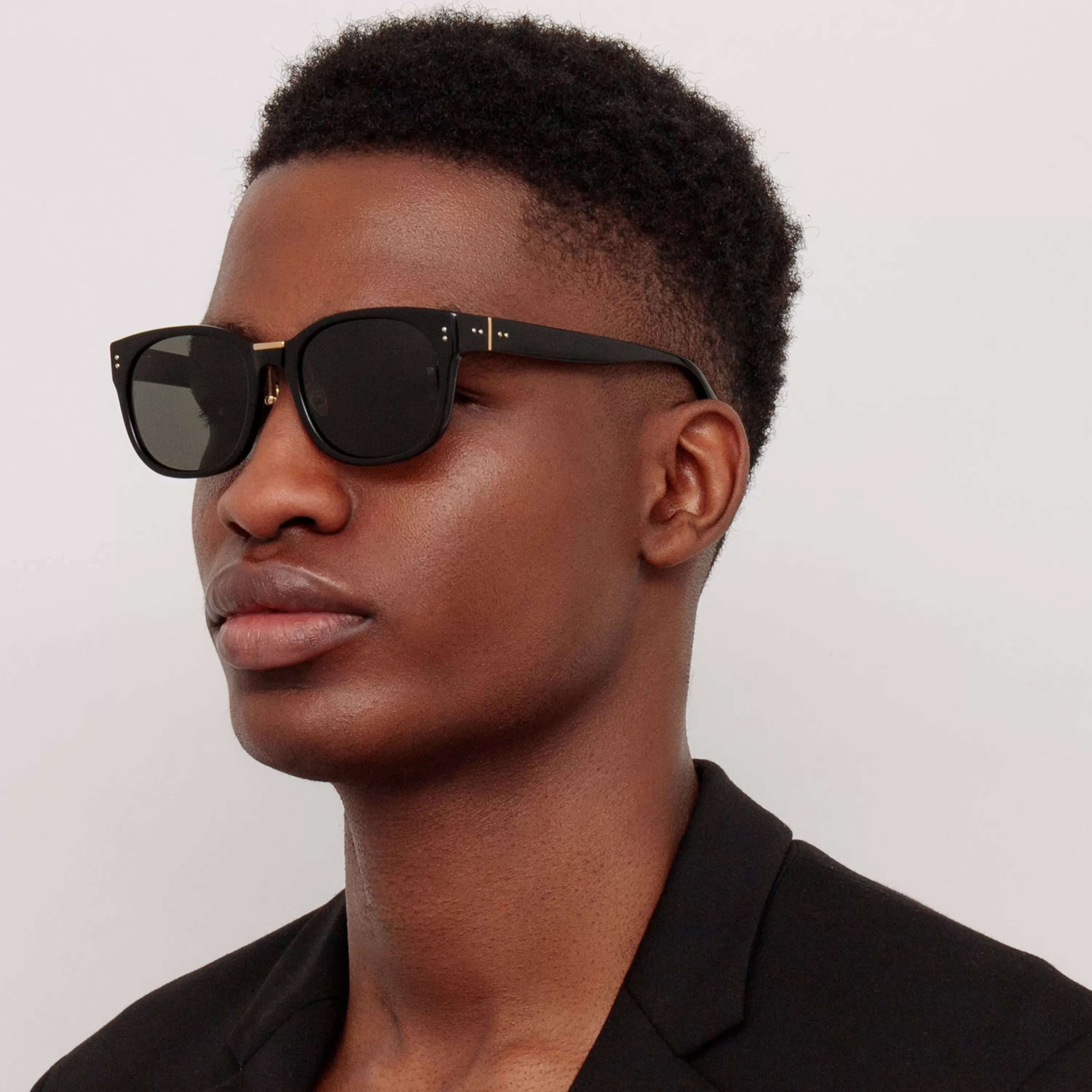 LINDA FARROW (U.K.) Cedric A Rectangular Sunglasses in Black and Grey (Asian Fit)