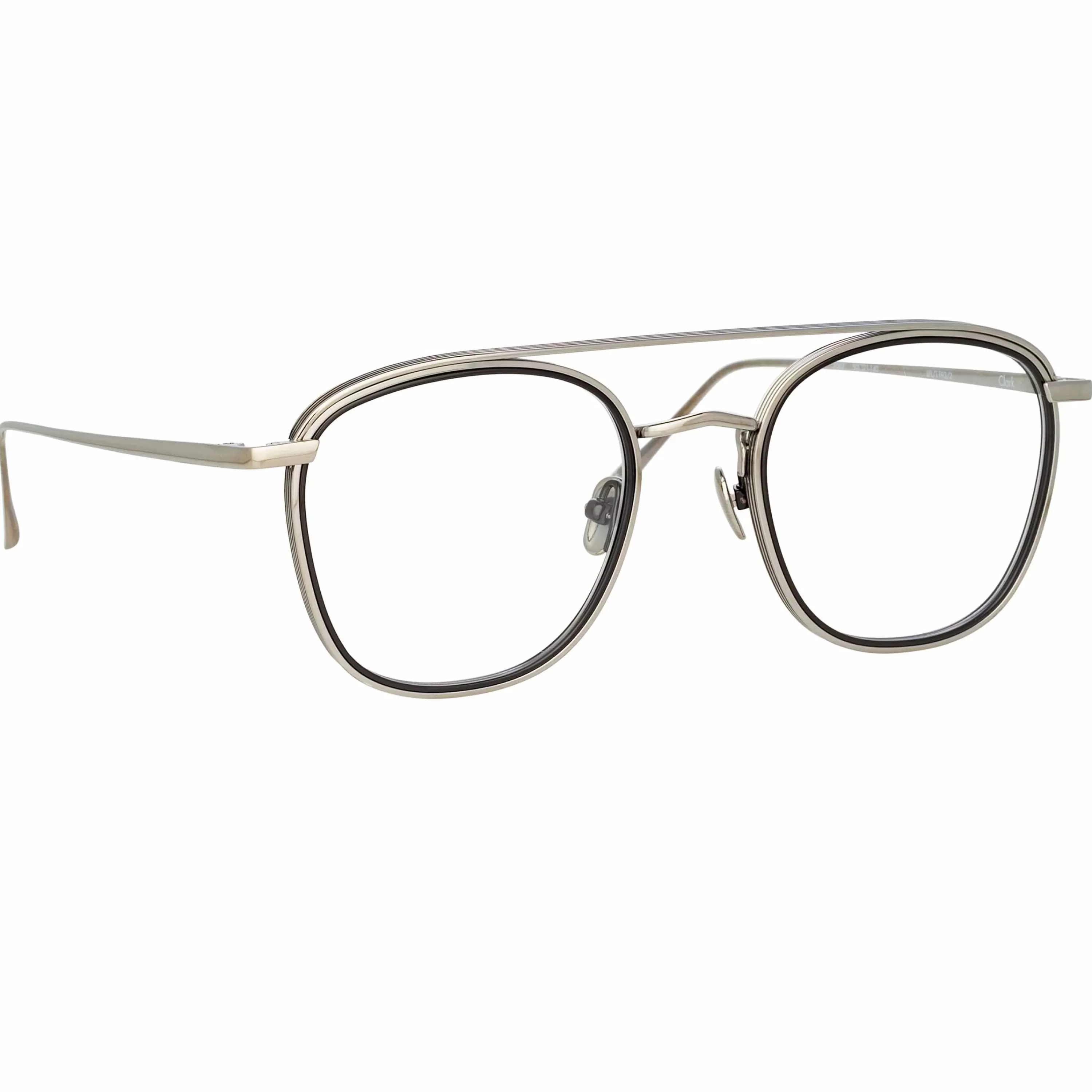 LINDA FARROW (U.K.) Clark Aviator Optical Frame in White Gold and Black