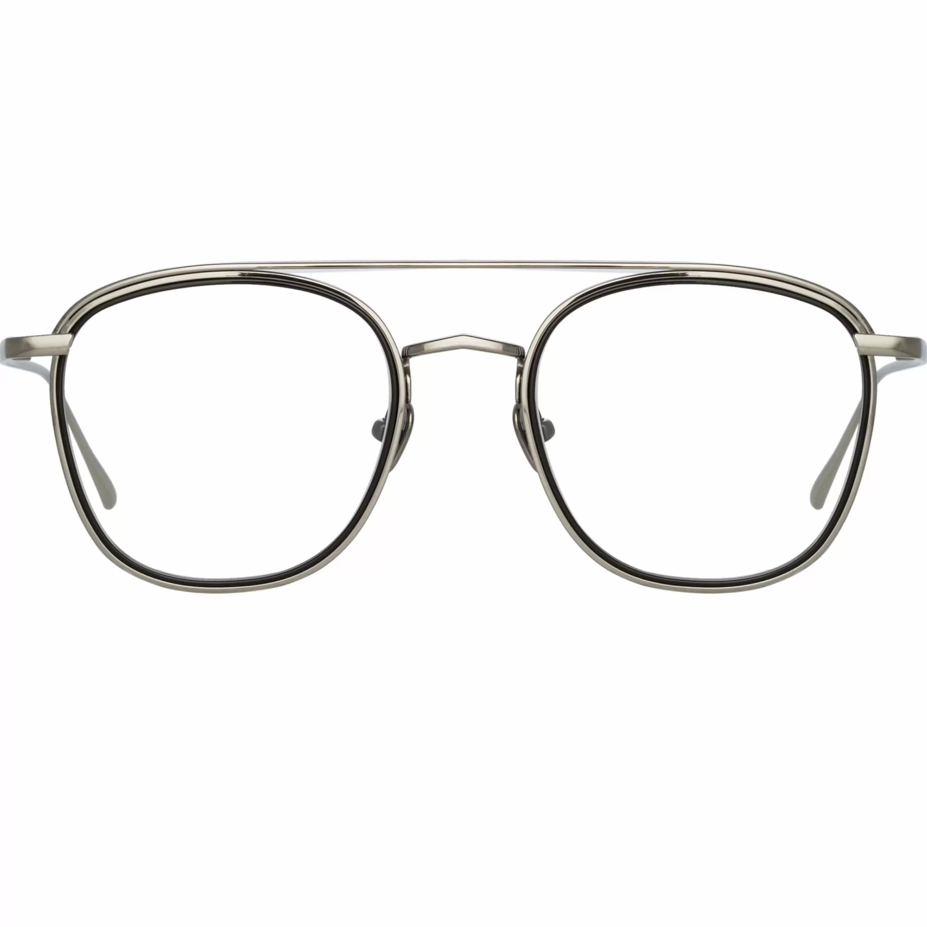 LINDA FARROW (U.K.) Clark Aviator Optical Frame in White Gold and Black
