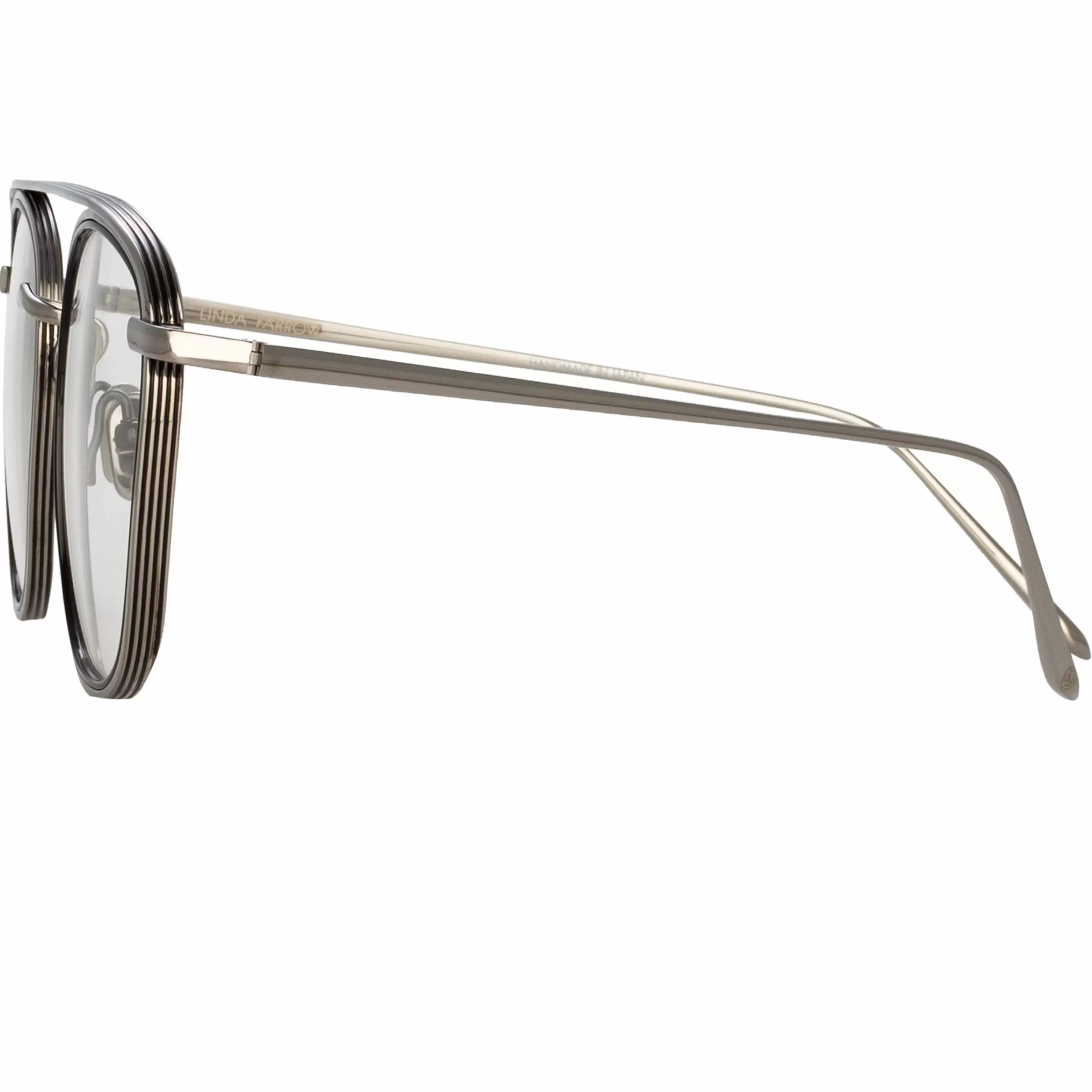 LINDA FARROW (U.K.) Clark Aviator Optical Frame in White Gold and Black