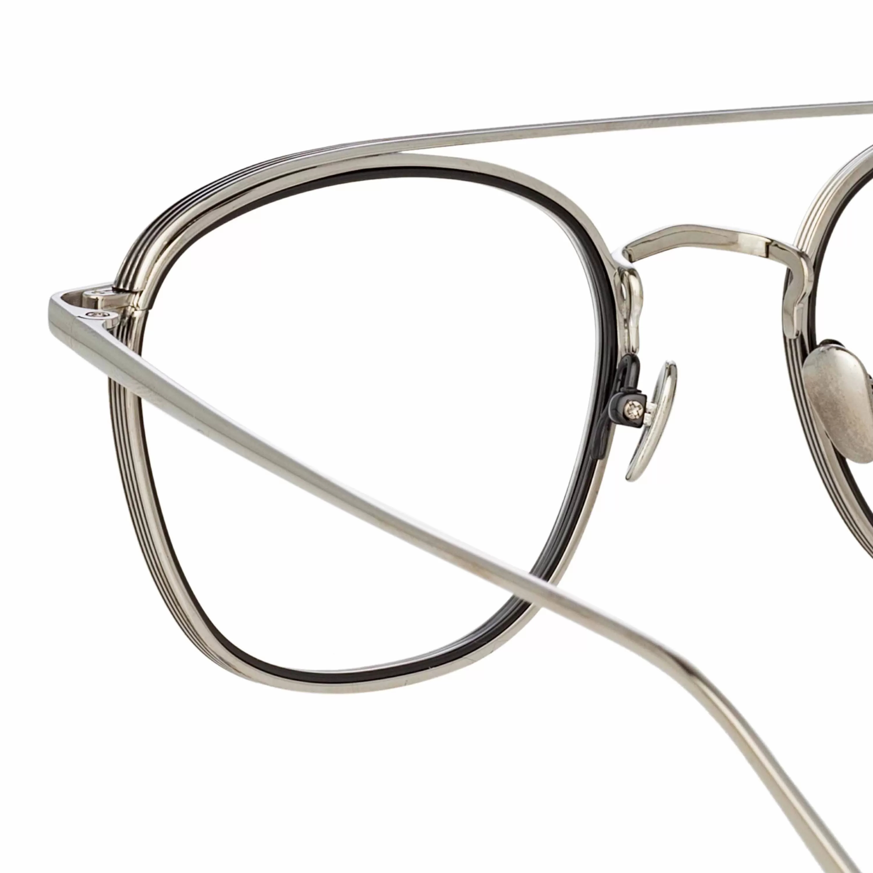 LINDA FARROW (U.K.) Clark Aviator Optical Frame in White Gold and Black