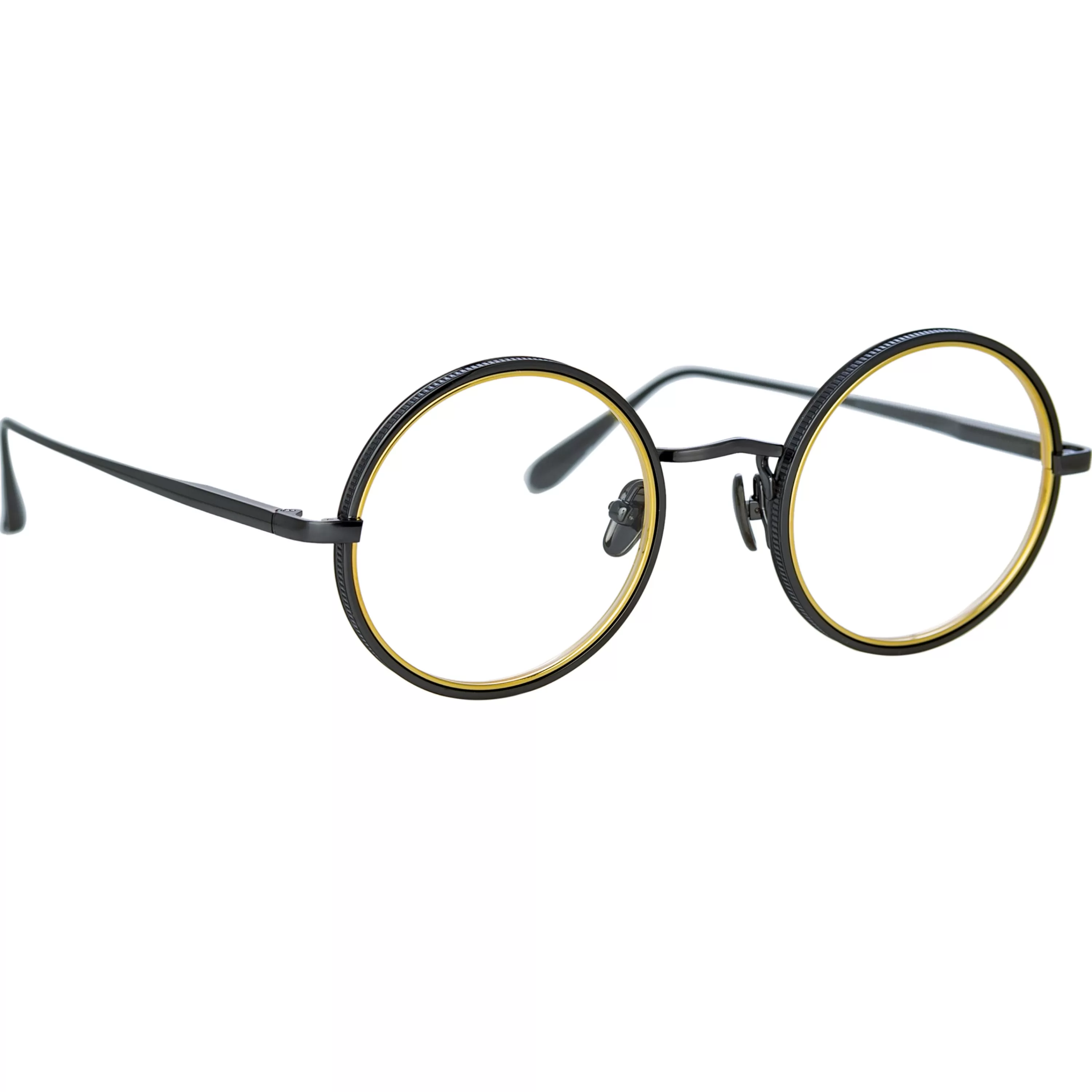 LINDA FARROW (U.K.) Cortina Oval Optical Frame in Nickel and Yellow Gold