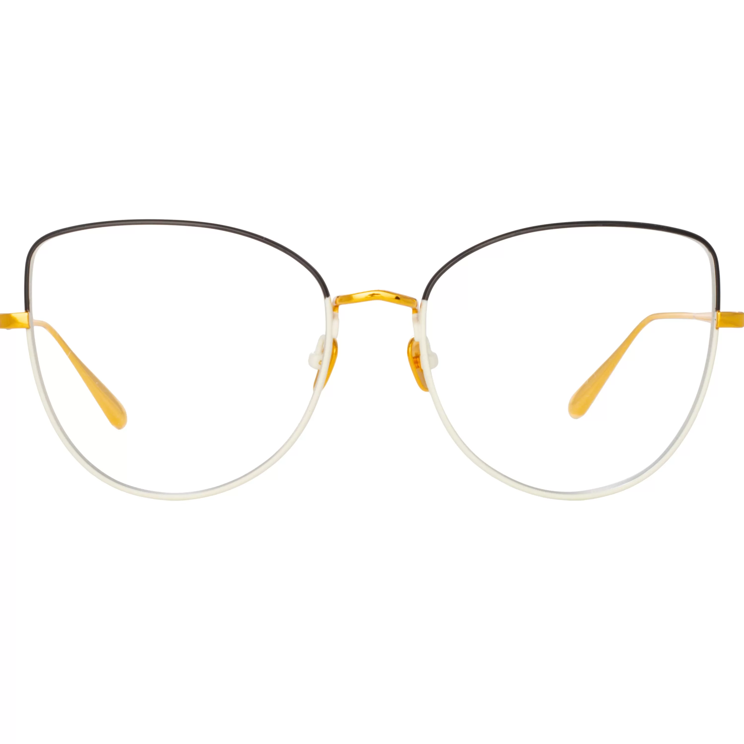 LINDA FARROW (U.K.) Eloise Cat Eye Optical Frame in Black and Yellow Gold