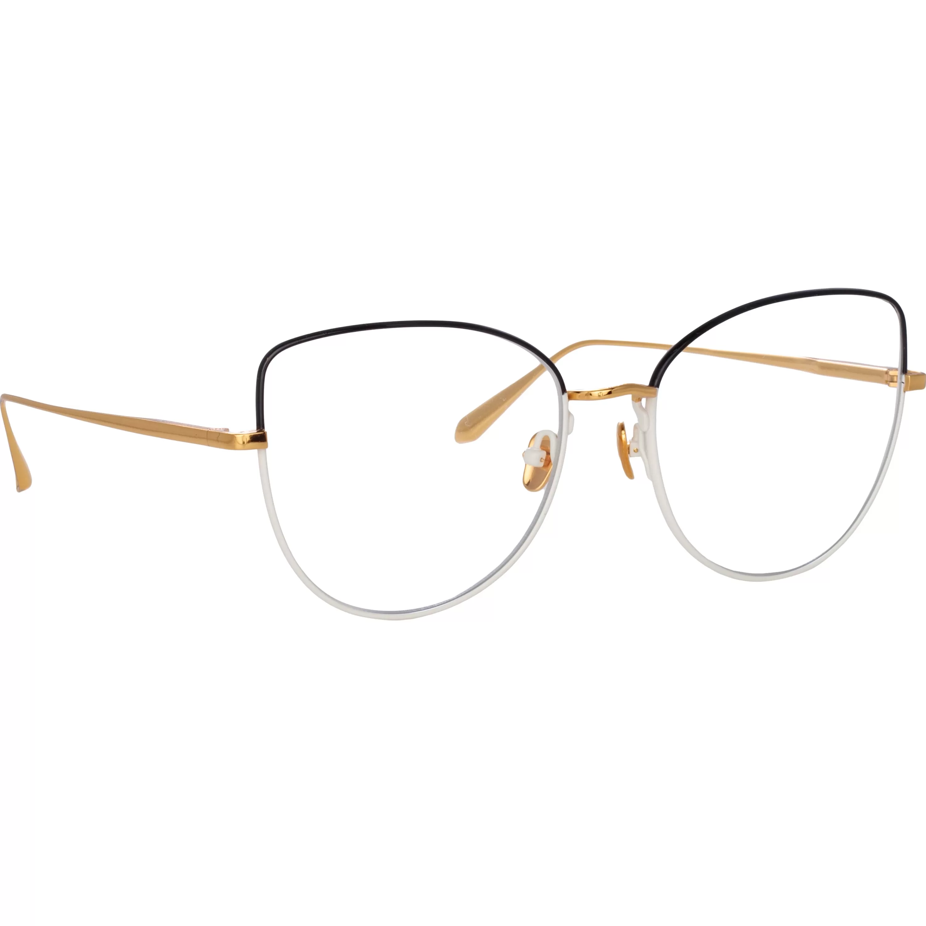 LINDA FARROW (U.K.) Eloise Cat Eye Optical Frame in Black and Yellow Gold