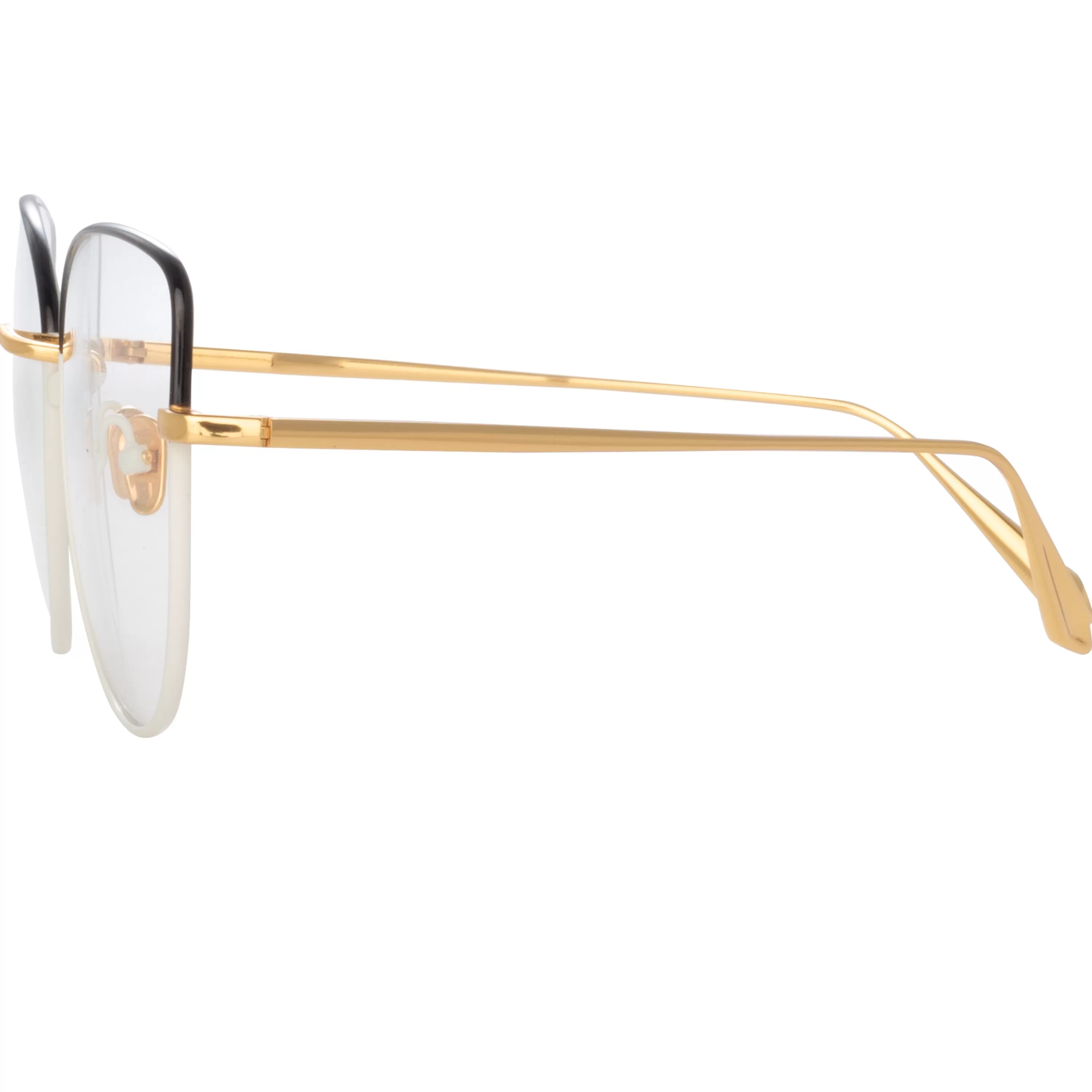 LINDA FARROW (U.K.) Eloise Cat Eye Optical Frame in Black and Yellow Gold
