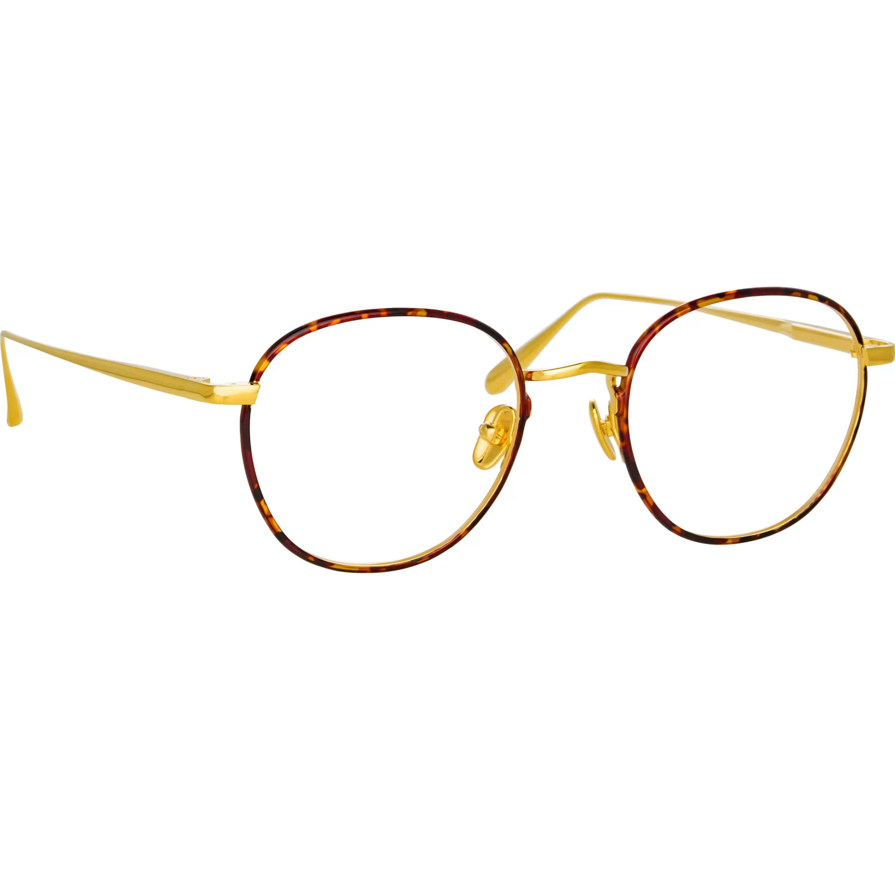 LINDA FARROW (U.K.) Jules Oval Optical Frame in Yellow Gold and Tortoiseshell