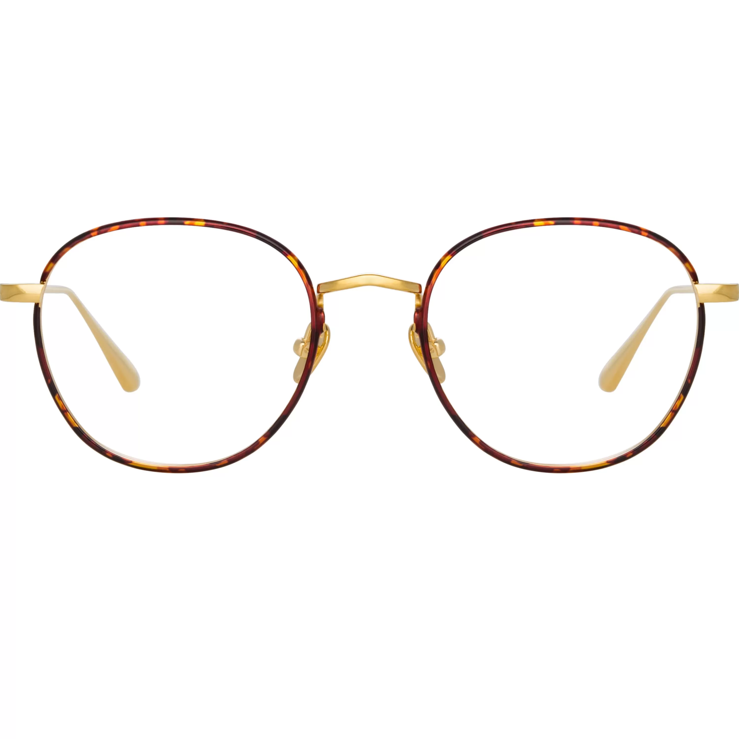 LINDA FARROW (U.K.) Jules Oval Optical Frame in Yellow Gold and Tortoiseshell