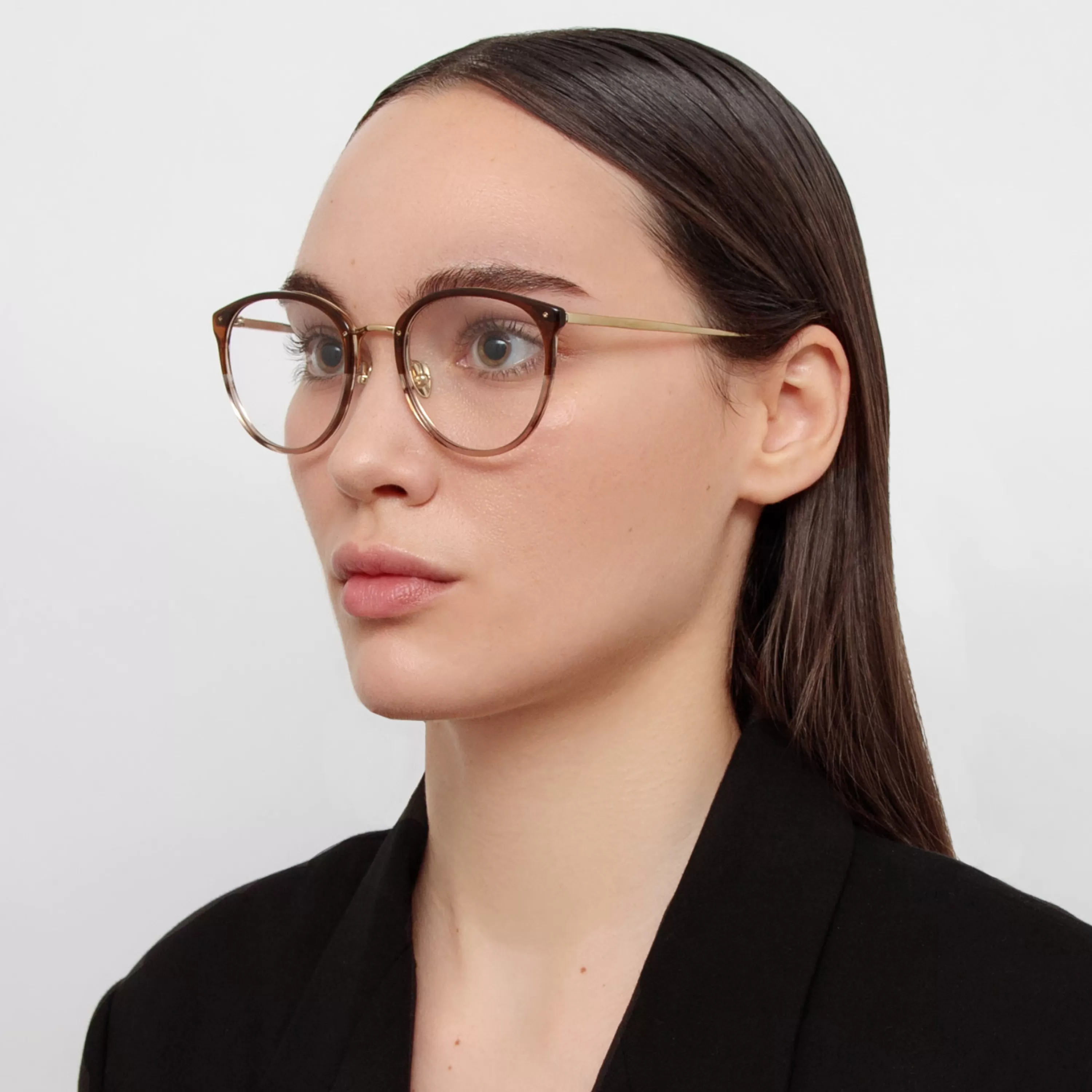 Women Linda Farrow Kings Oversized Optical Frame in Caramel Horn