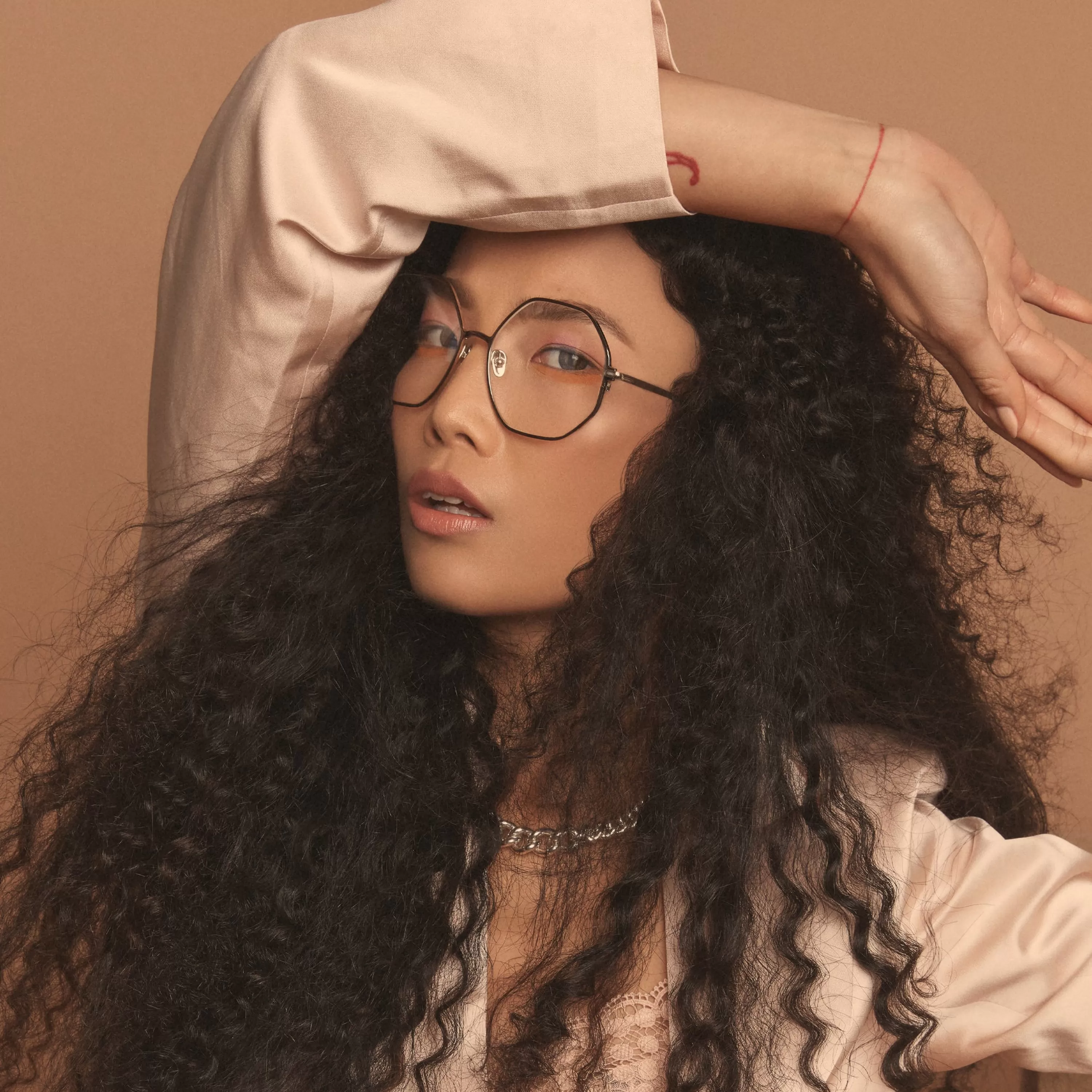 LINDA FARROW (U.K.) Leif Oversized Optical Frame in Light Gold and Brown