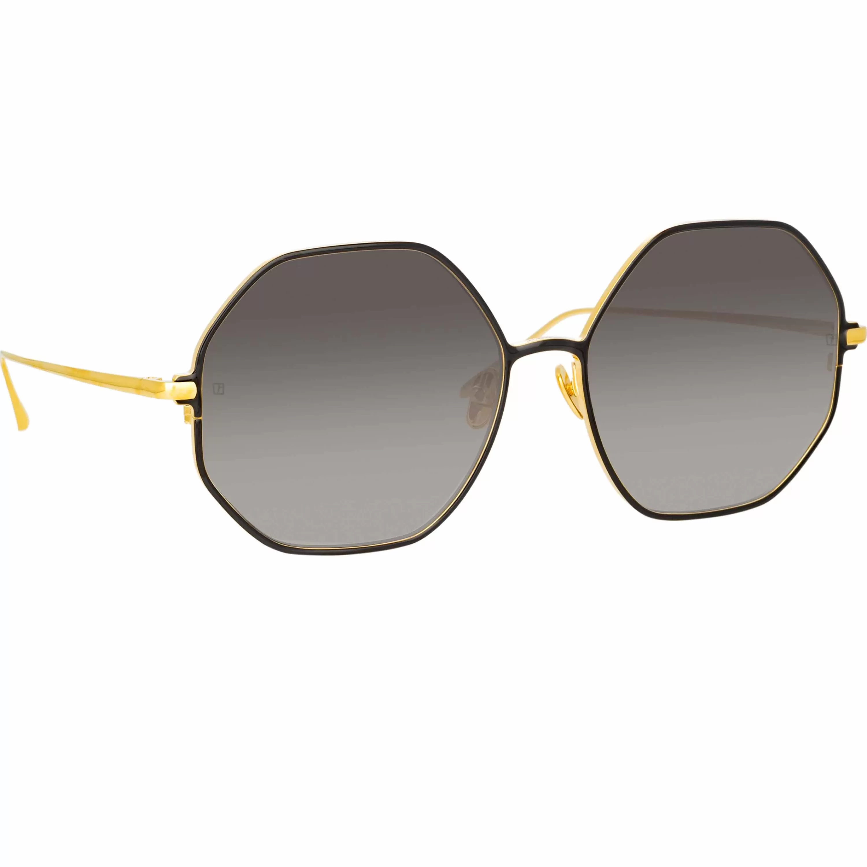 LINDA FARROW (U.K.) Leif Oversized Sunglasses in Yellow Gold and Black