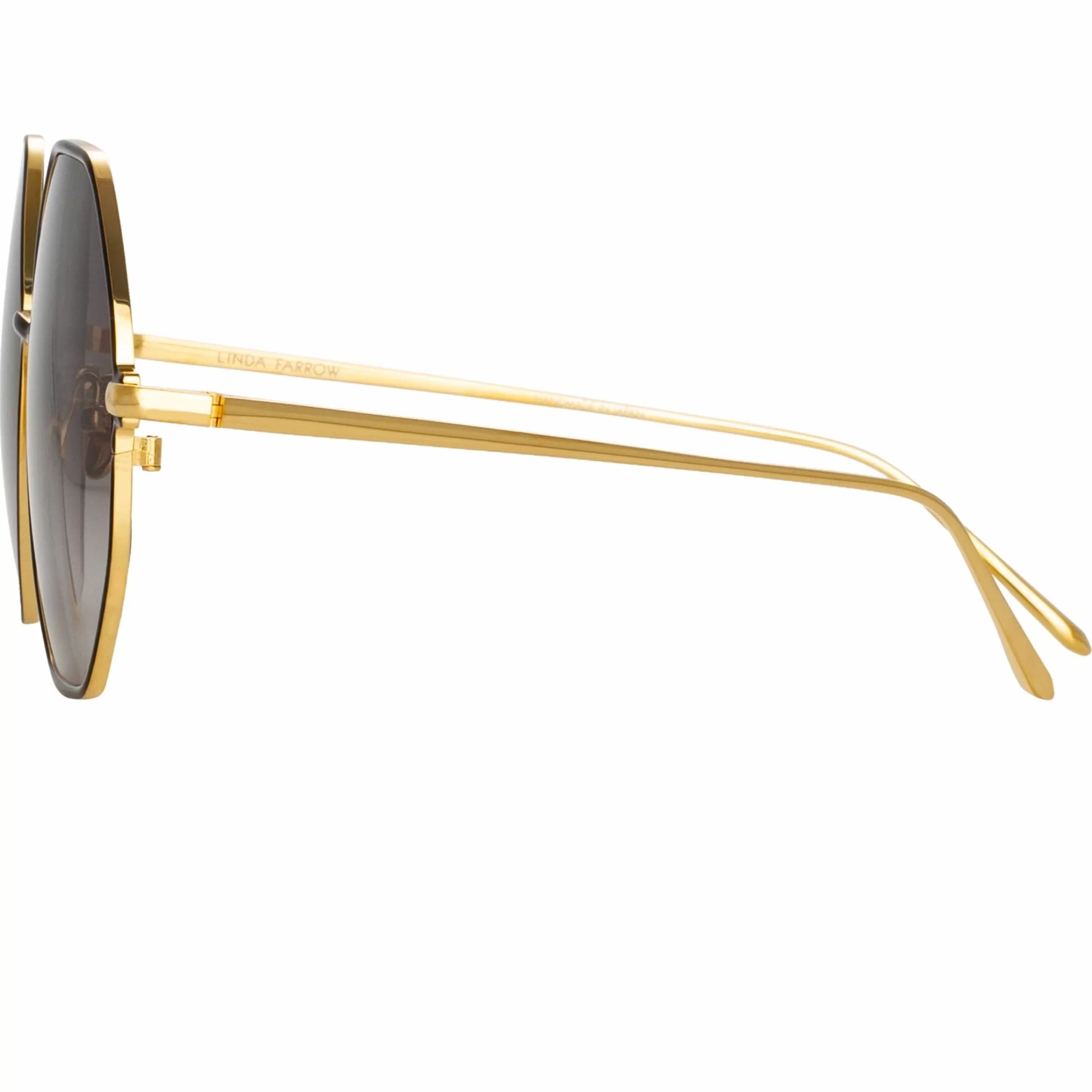 LINDA FARROW (U.K.) Leif Oversized Sunglasses in Yellow Gold and Black