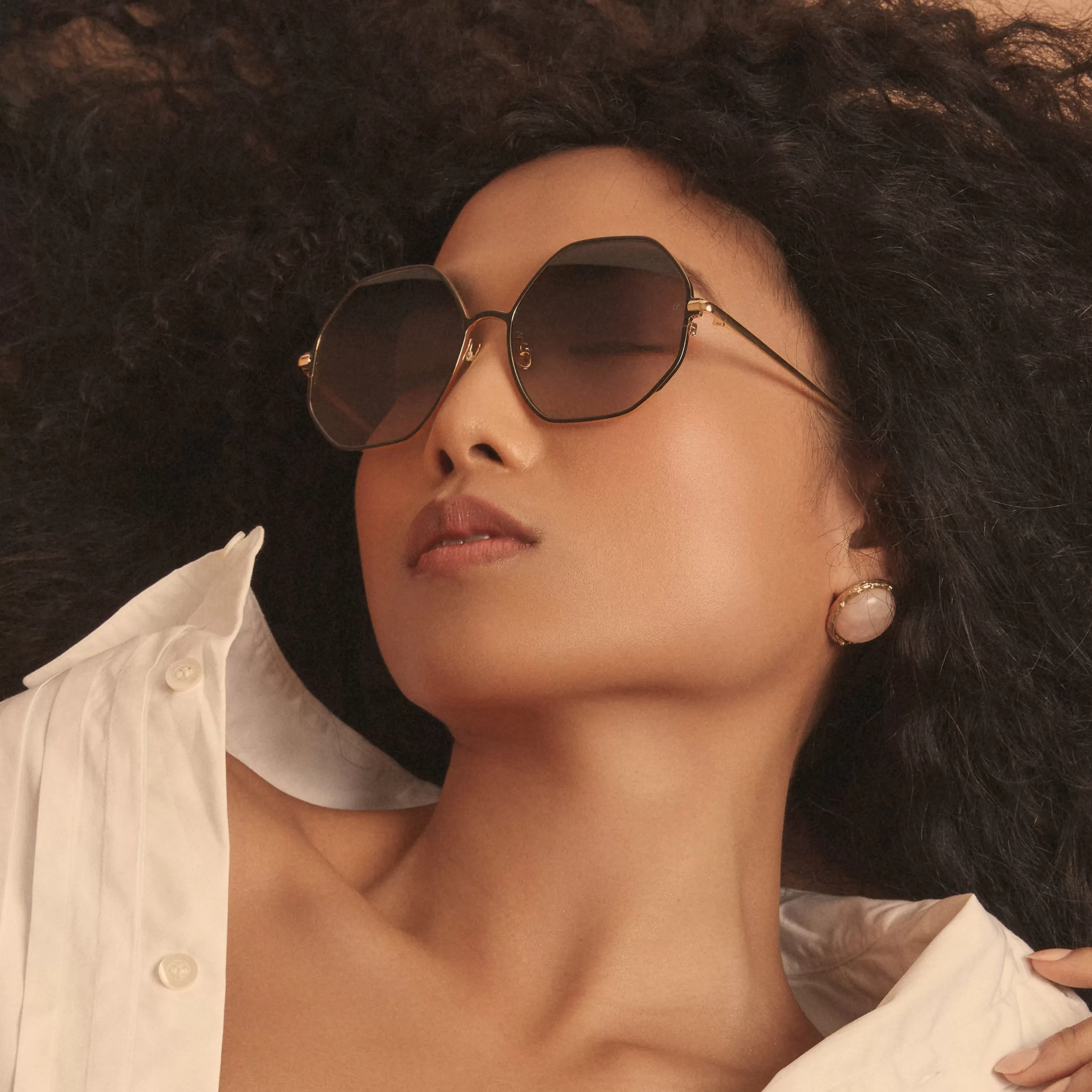 LINDA FARROW (U.K.) Leif Oversized Sunglasses in Yellow Gold and Black