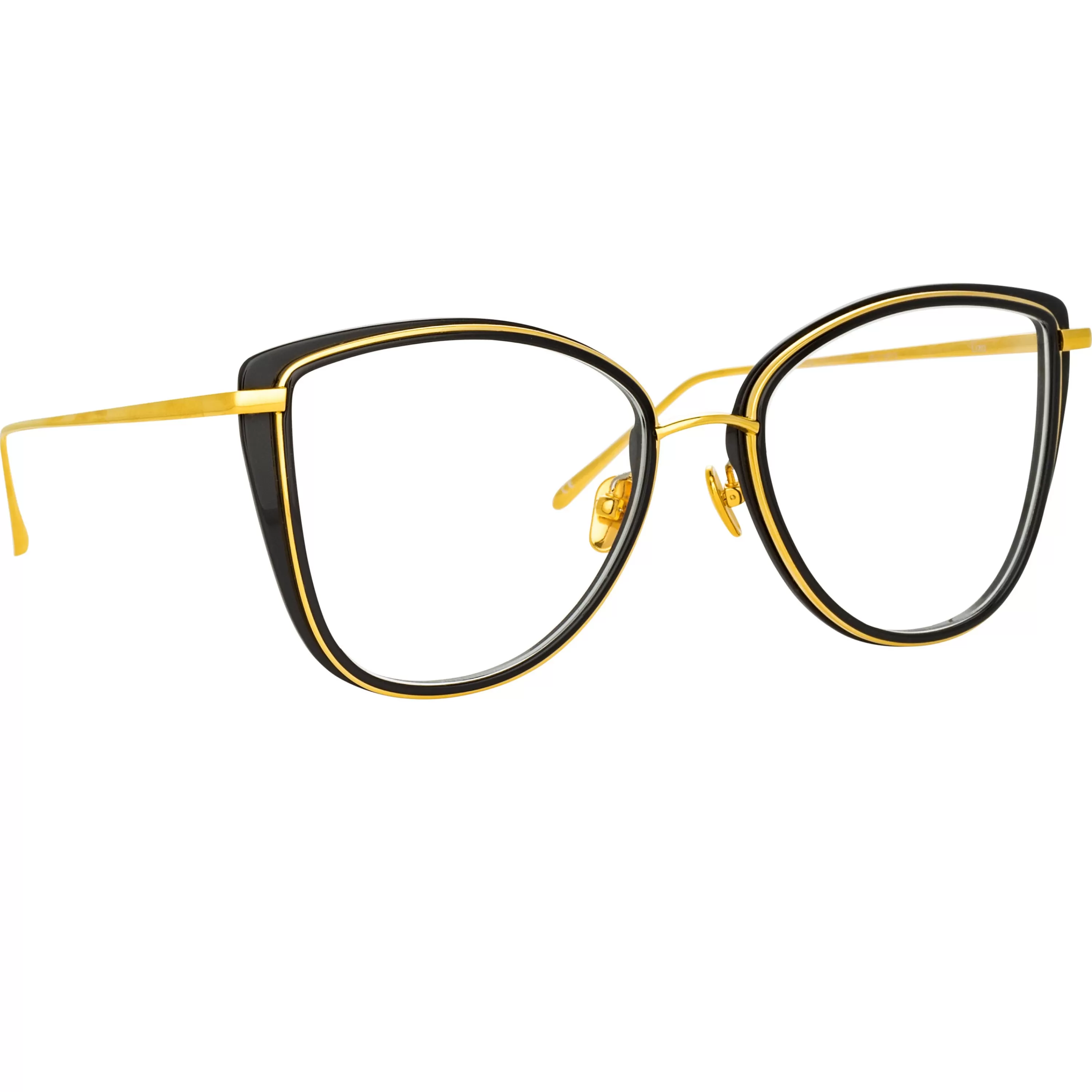 LINDA FARROW UK Liza Cat Eye Optical Frame in Black and Yellow Gold