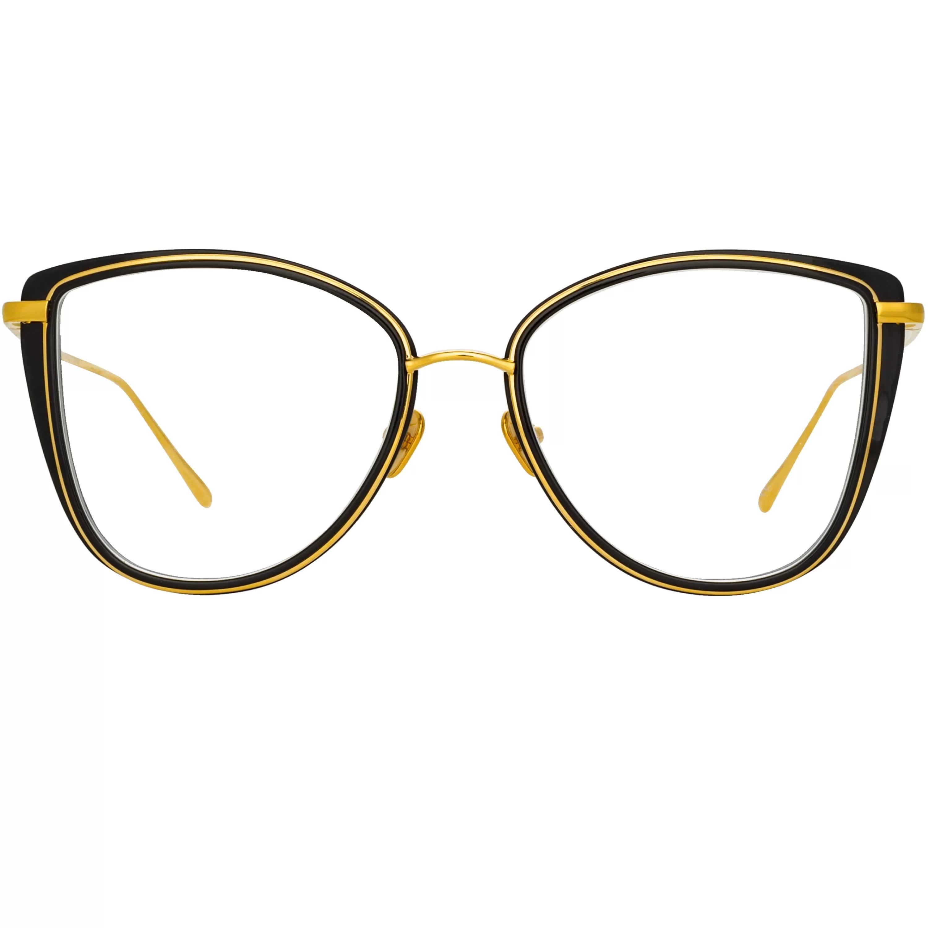 LINDA FARROW UK Liza Cat Eye Optical Frame in Black and Yellow Gold
