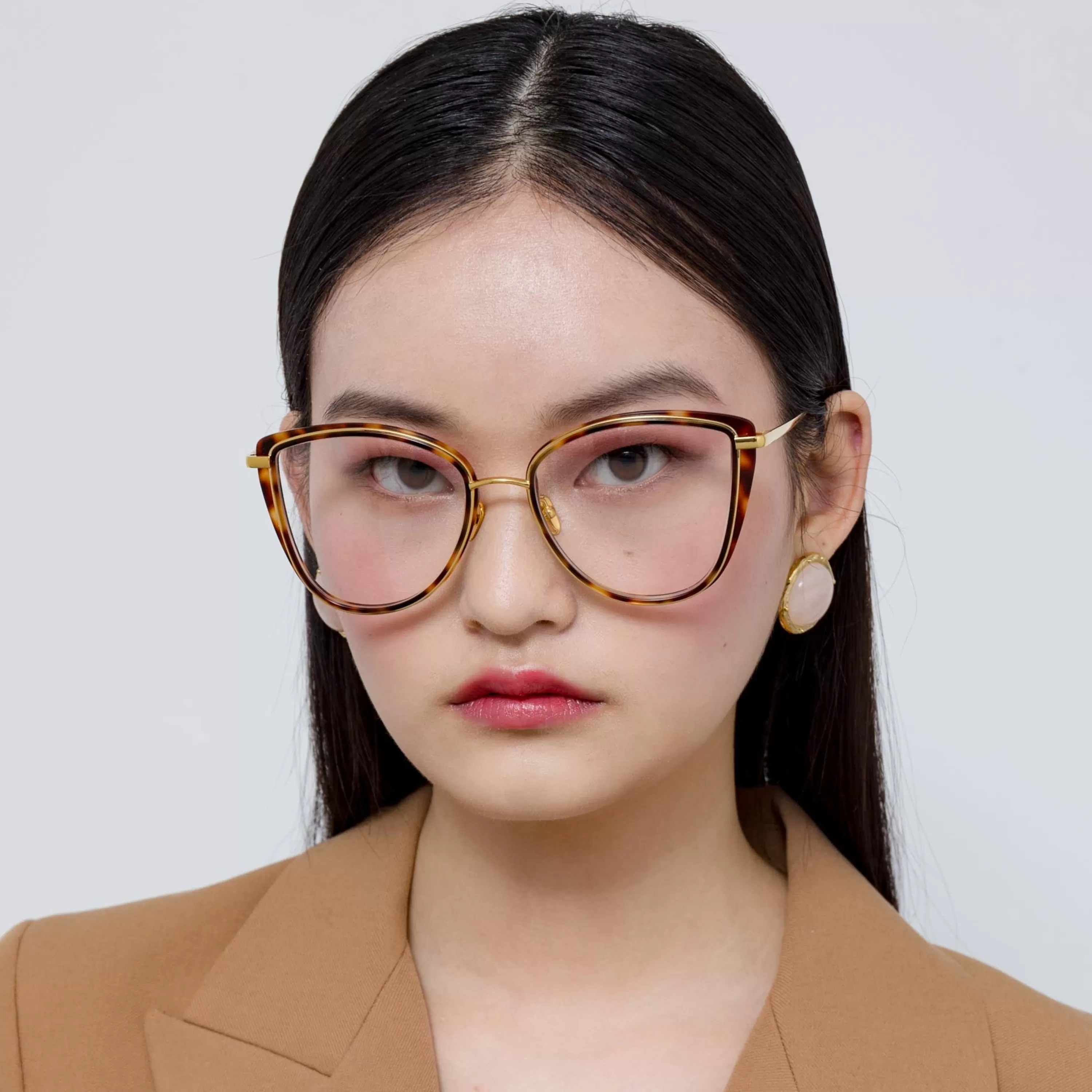 LINDA FARROW UK Liza Cat Eye Optical Frame in Black and Yellow Gold