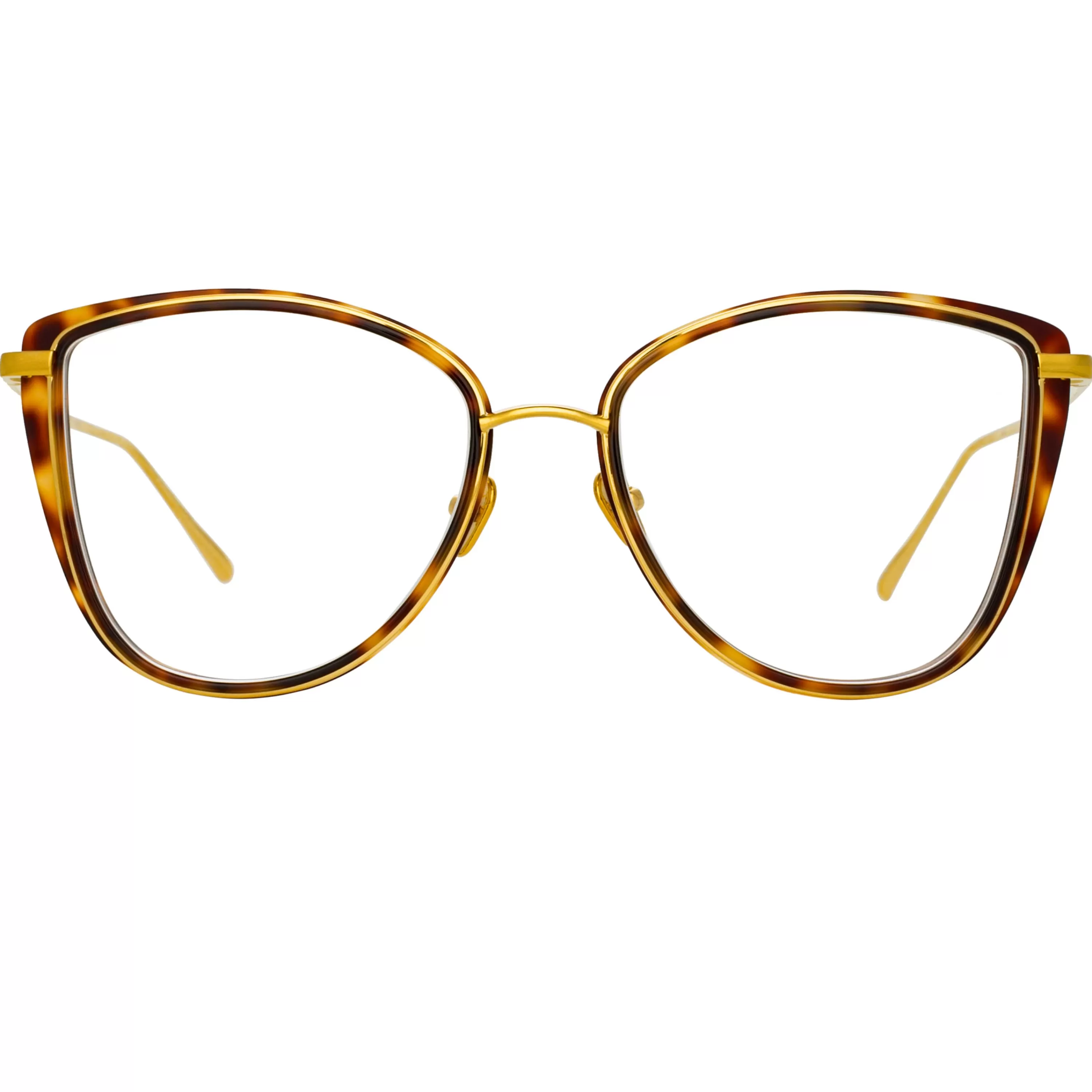 LINDA FARROW UK Liza Cat Eye Optical Frame in Tortoiseshell and Yellow Gold