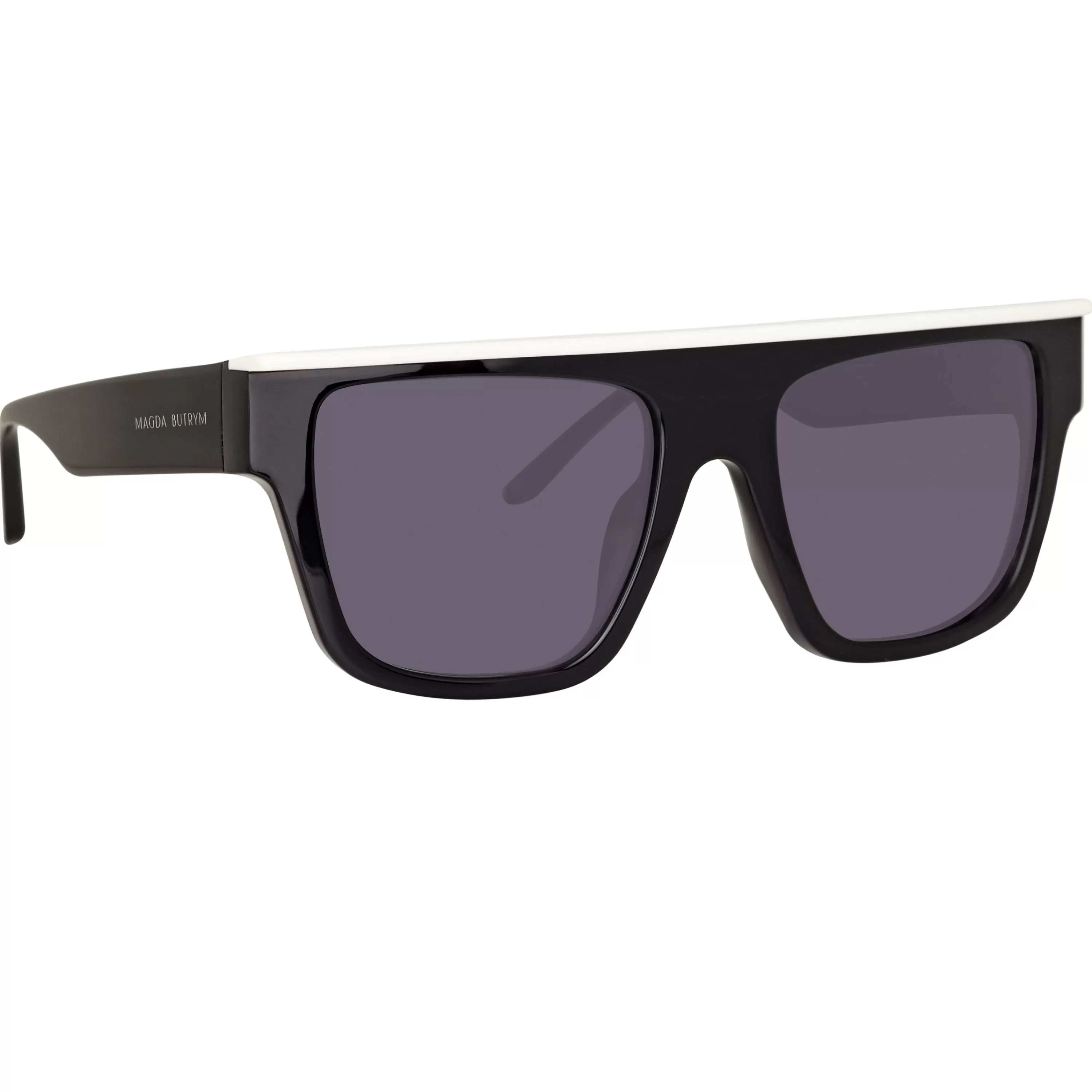 LINDA FARROW (U.K.) Magda Butrym x LF Flat White Top Sunglasses in Black