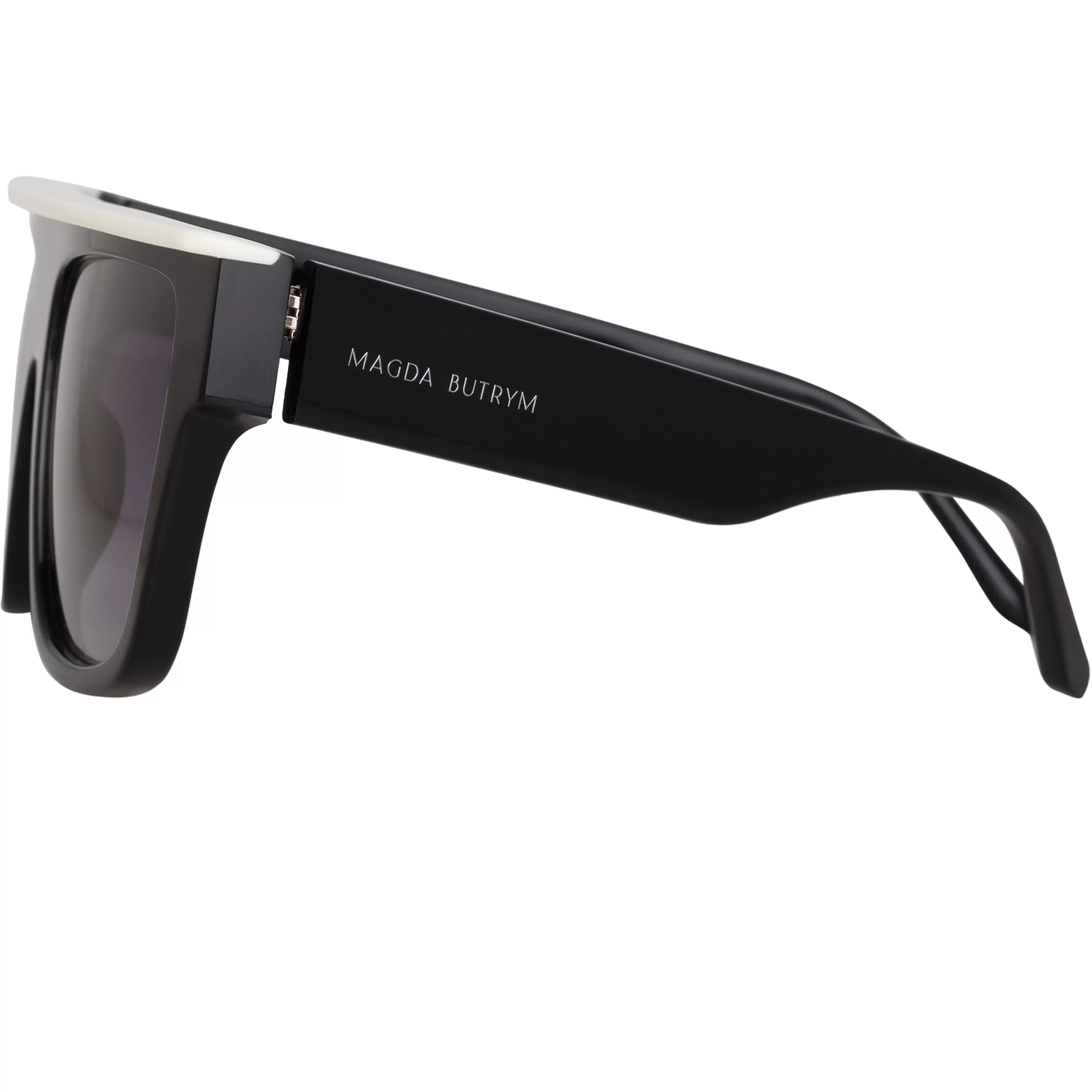 LINDA FARROW (U.K.) Magda Butrym x LF Flat White Top Sunglasses in Black