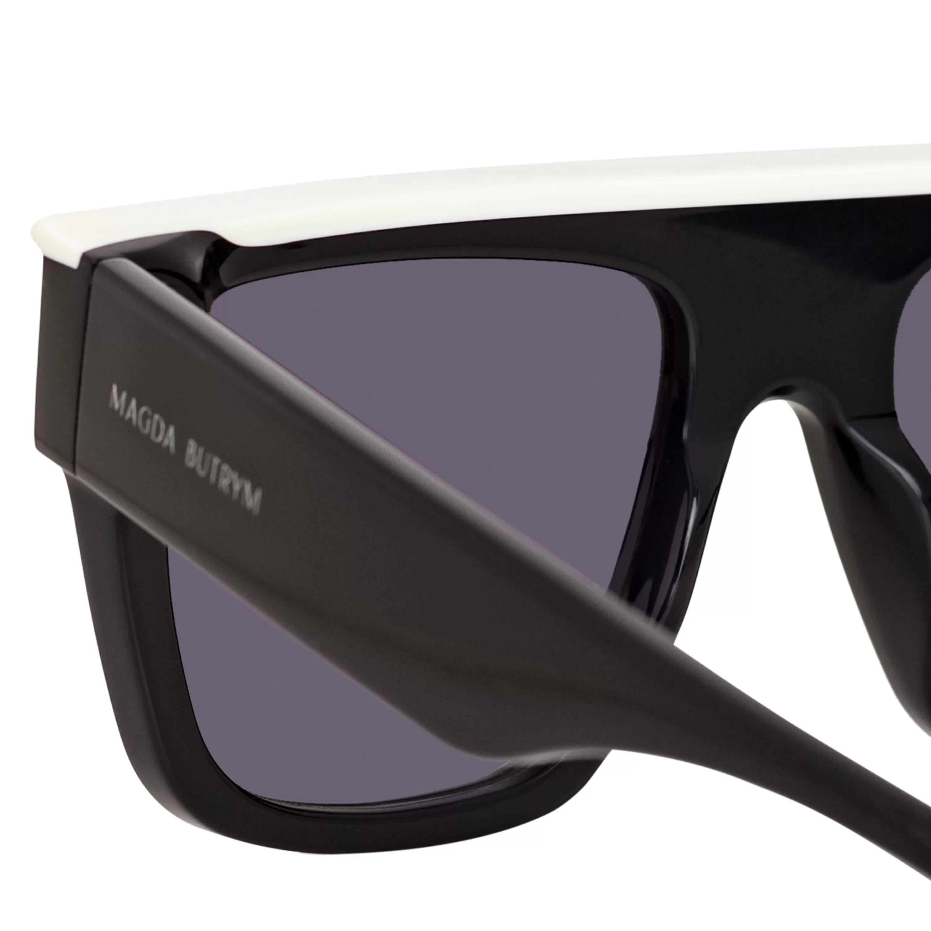 LINDA FARROW (U.K.) Magda Butrym x LF Flat White Top Sunglasses in Black