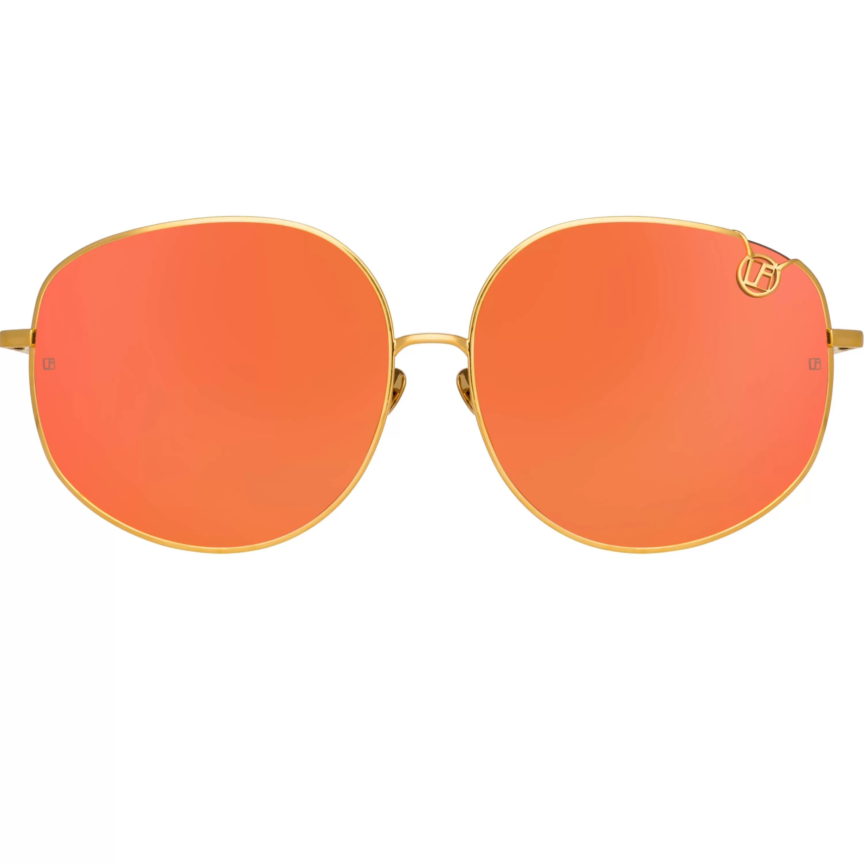 LINDA FARROW (U.K.) Marisa Oversized Sunglasses in Yellow Gold and Red