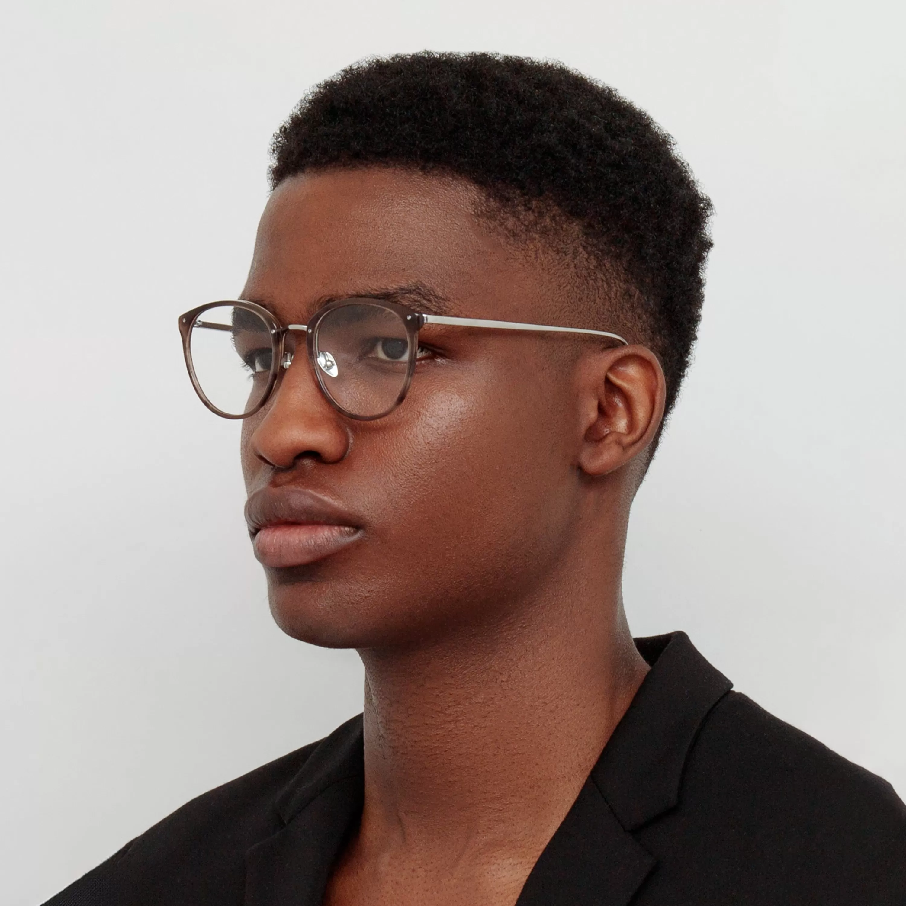 Linda Farrow Men's Calthorpe Oval Optical Frame in Grey Horn