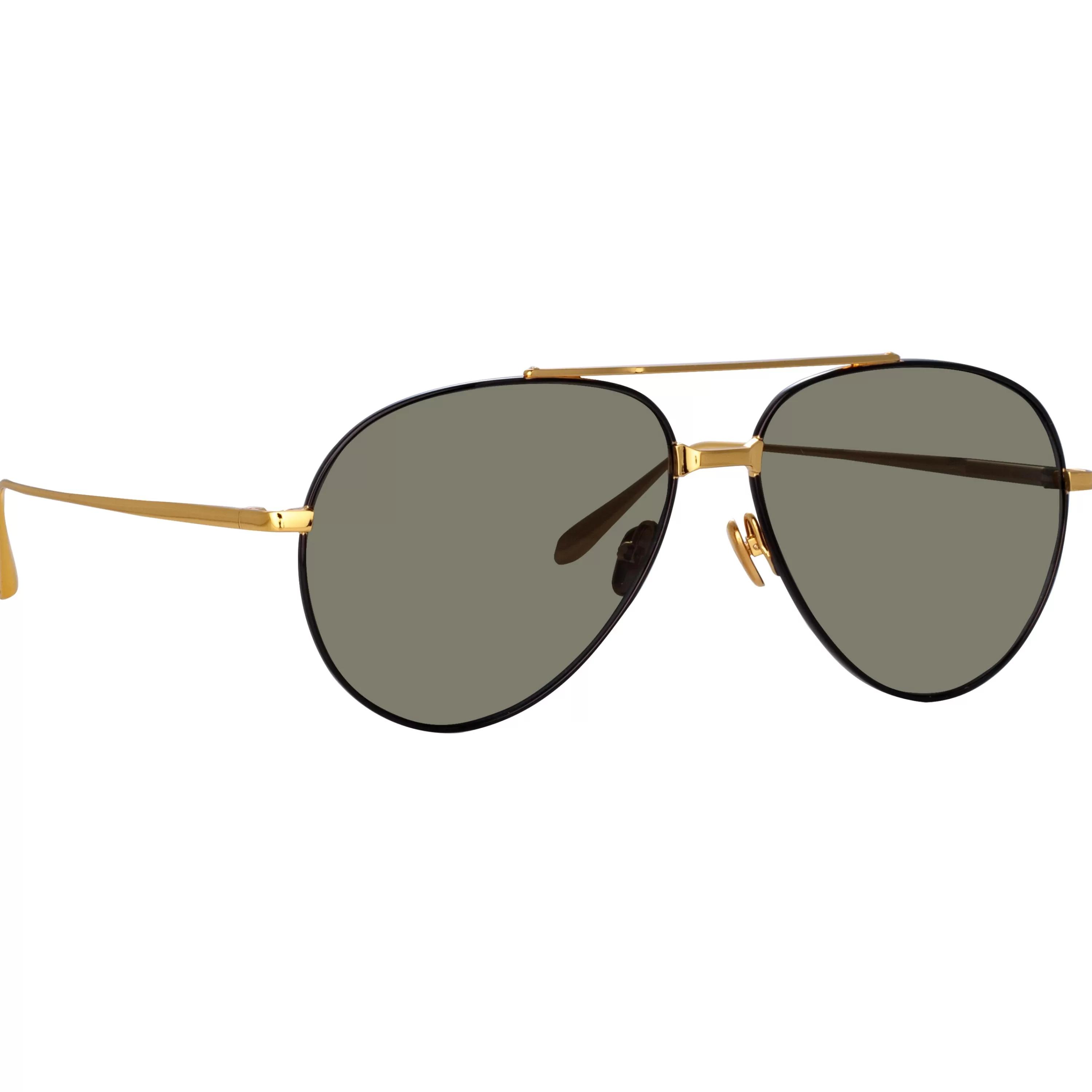 LINDA FARROW (U.K.) Men's Marcelo Aviator Sunglasses in Black and Yellow Gold