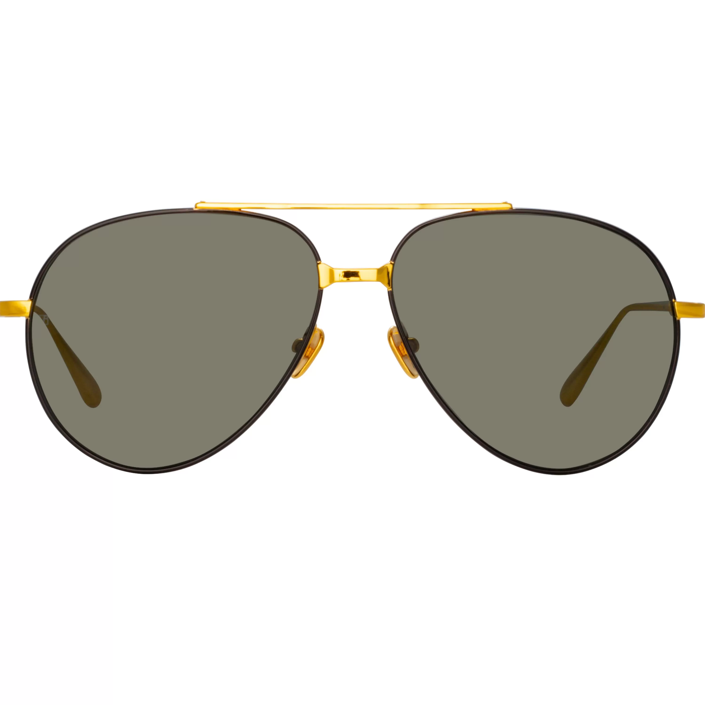 LINDA FARROW (U.K.) Men's Marcelo Aviator Sunglasses in Black and Yellow Gold