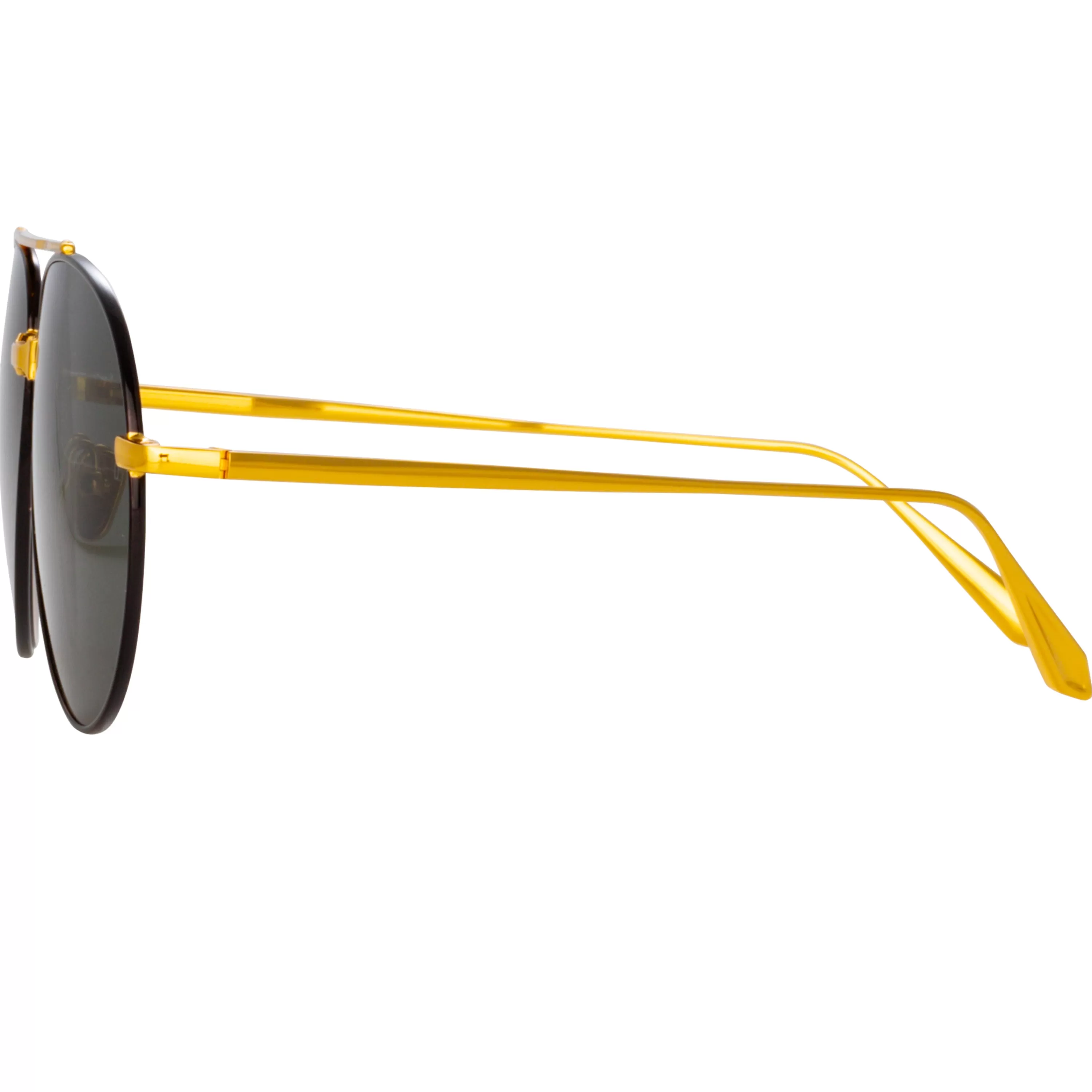 LINDA FARROW (U.K.) Men's Marcelo Aviator Sunglasses in Black and Yellow Gold
