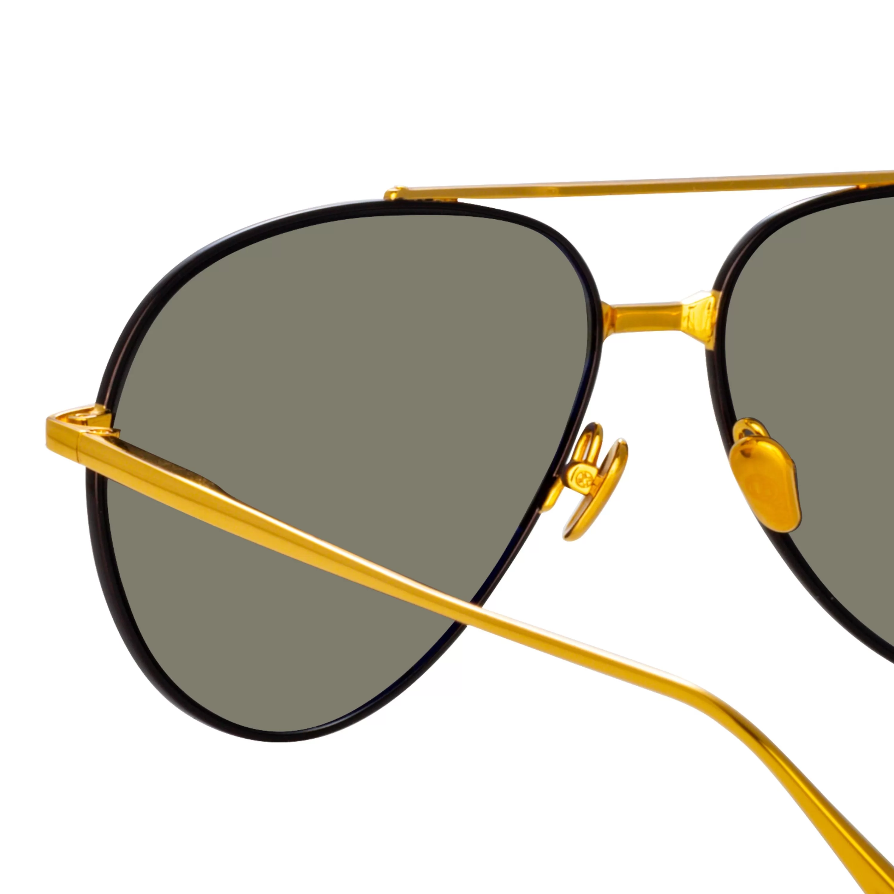 LINDA FARROW (U.K.) Men's Marcelo Aviator Sunglasses in Black and Yellow Gold