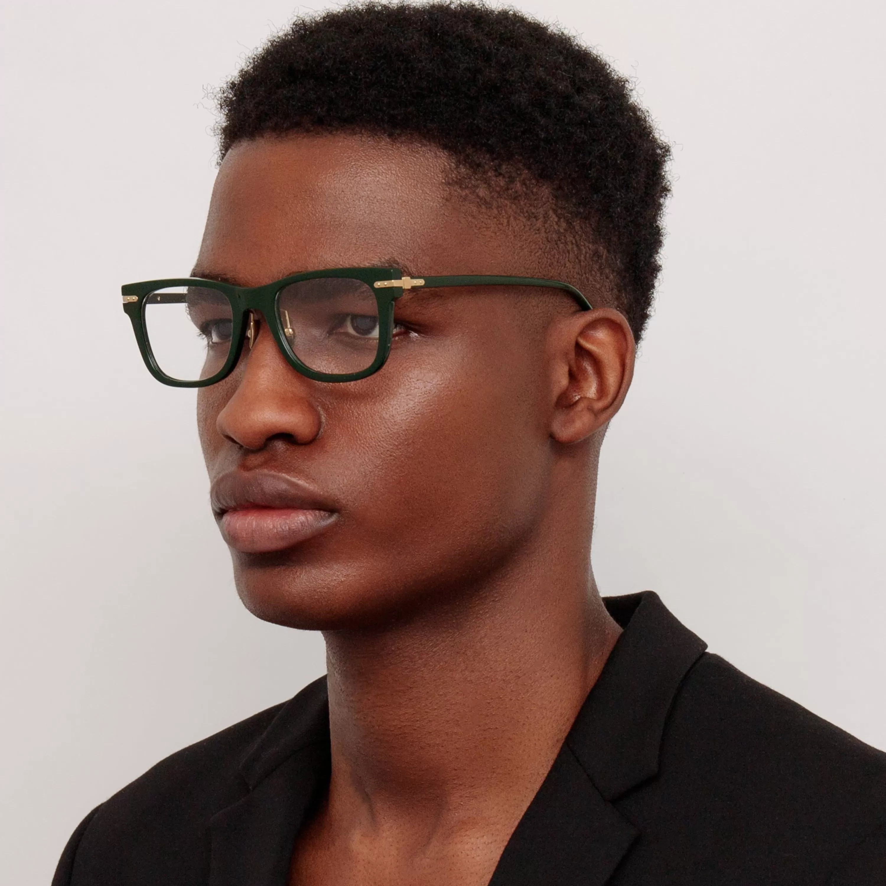 LINDA FARROW (U.K.) Men's Portico Optical D-Frame in Forest Green (Asian Fit)