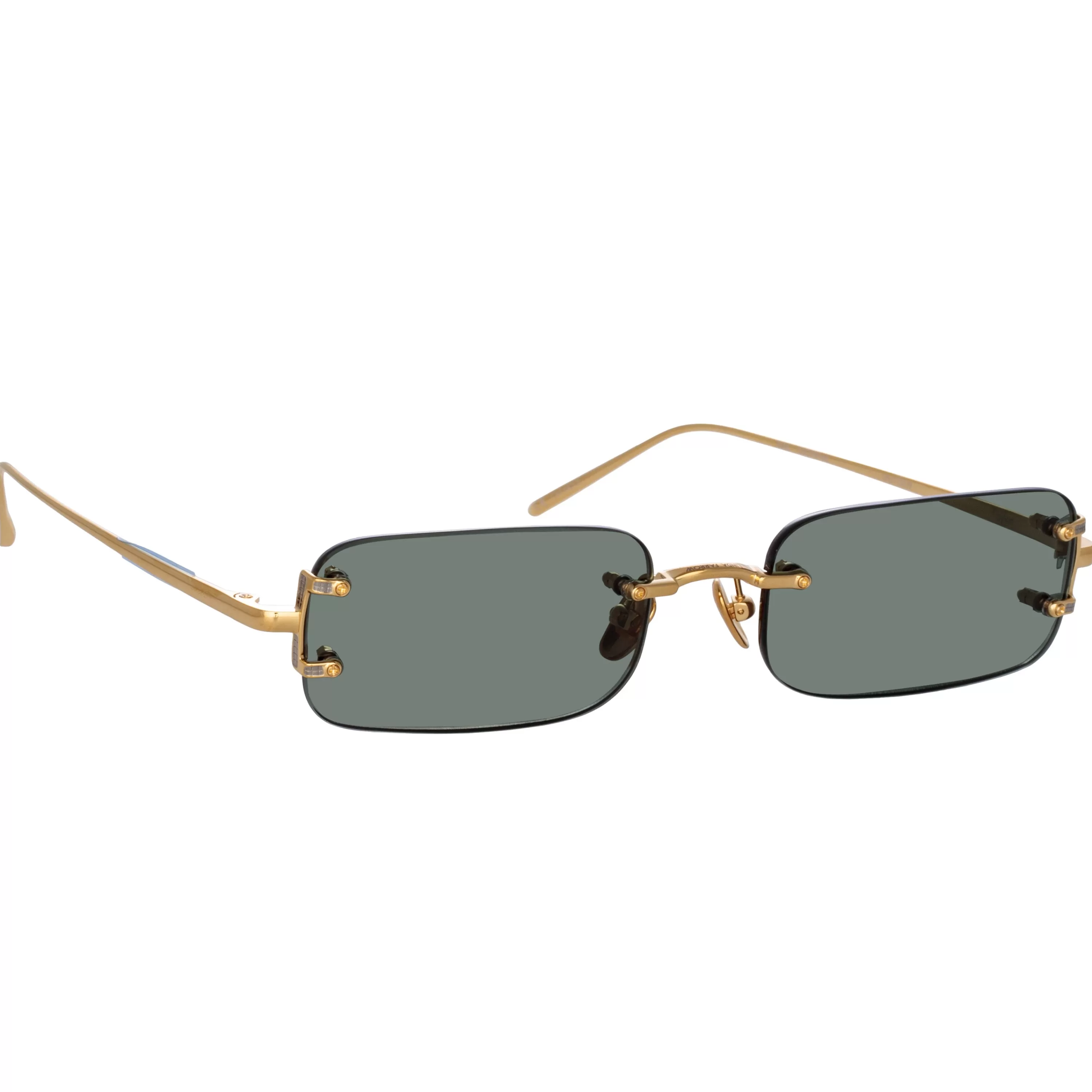 LINDA FARROW (U.K.) Men's Taylor Rectangular Sunglasses in Yellow Gold and Green
