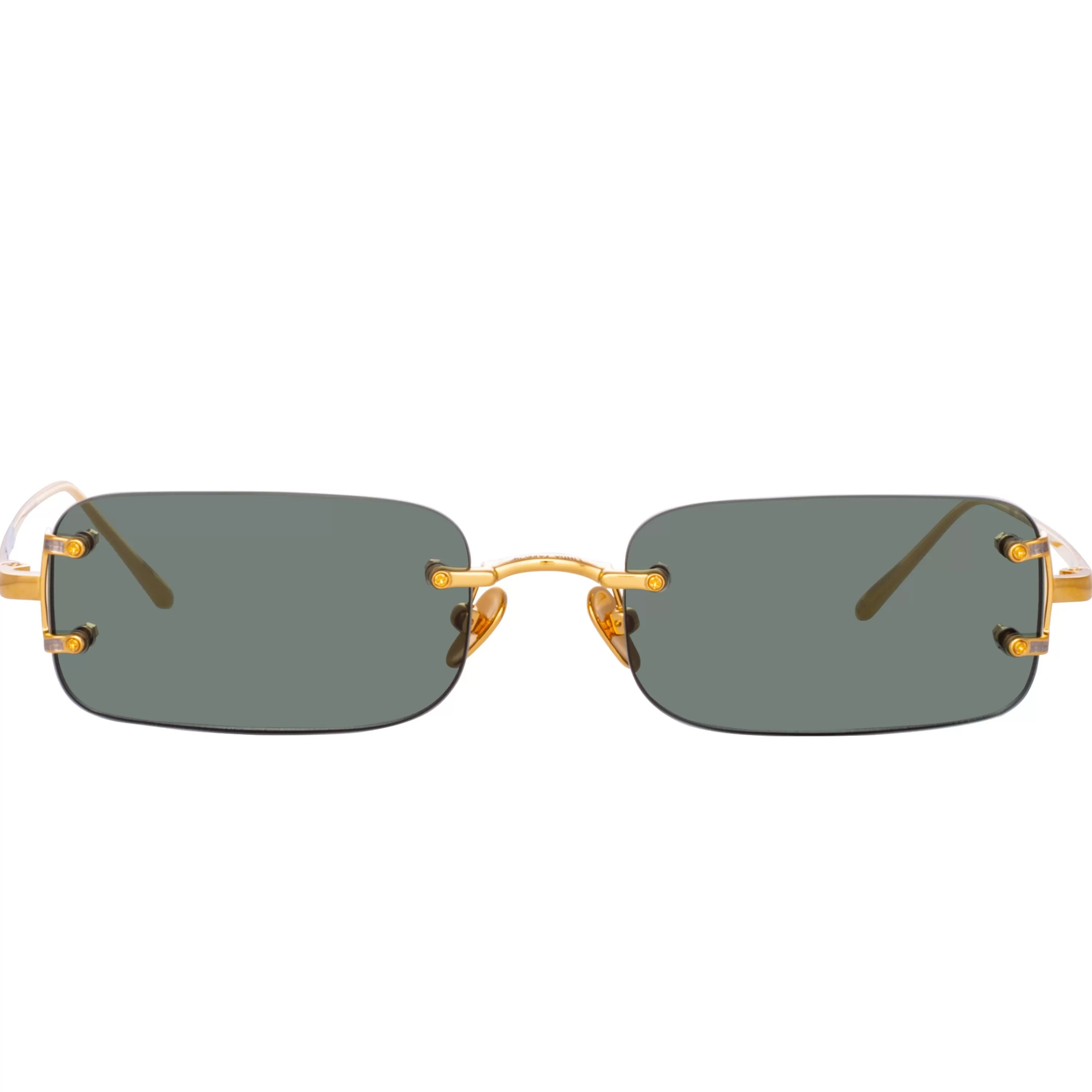LINDA FARROW (U.K.) Men's Taylor Rectangular Sunglasses in Yellow Gold and Green