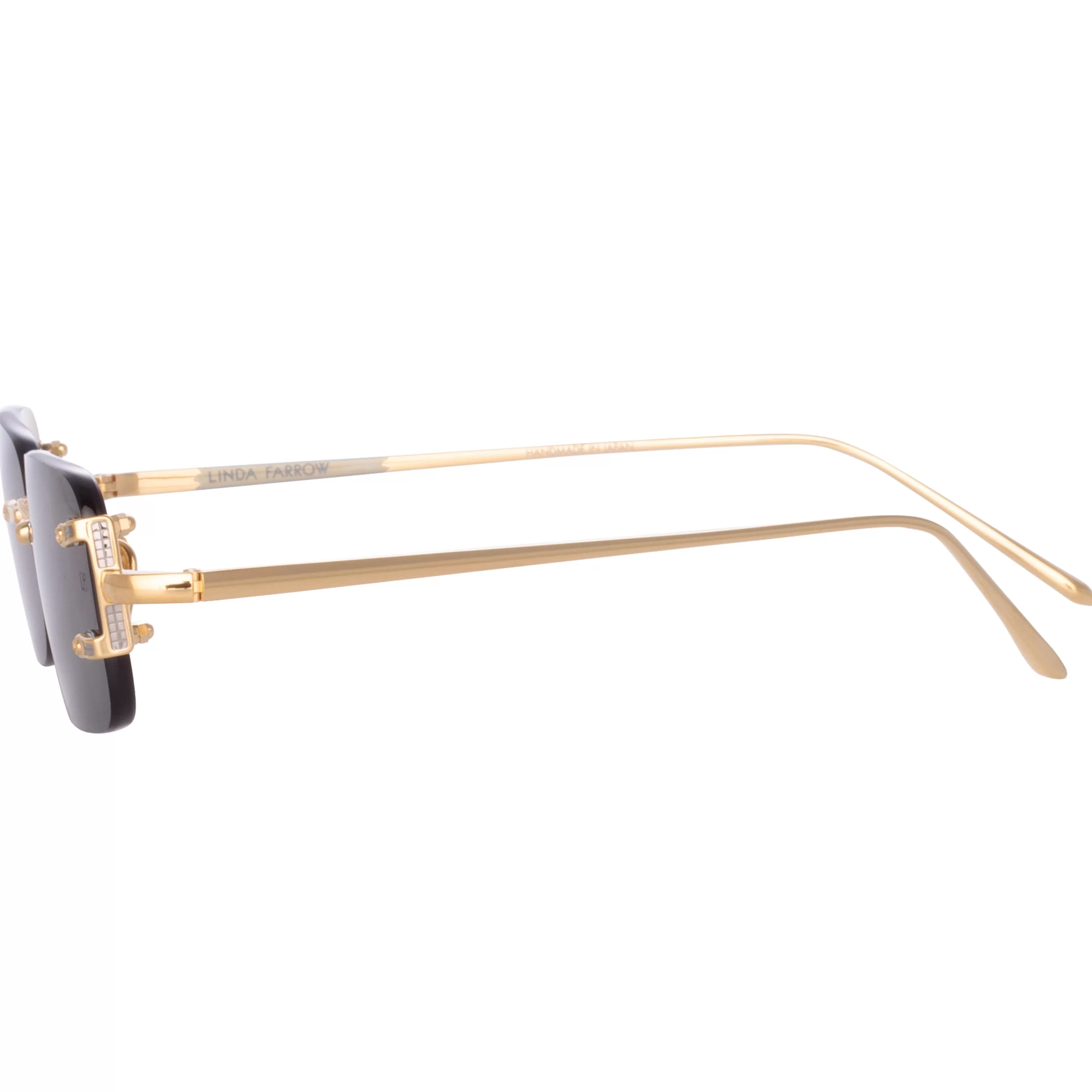 LINDA FARROW (U.K.) Men's Taylor Rectangular Sunglasses in Yellow Gold and Green