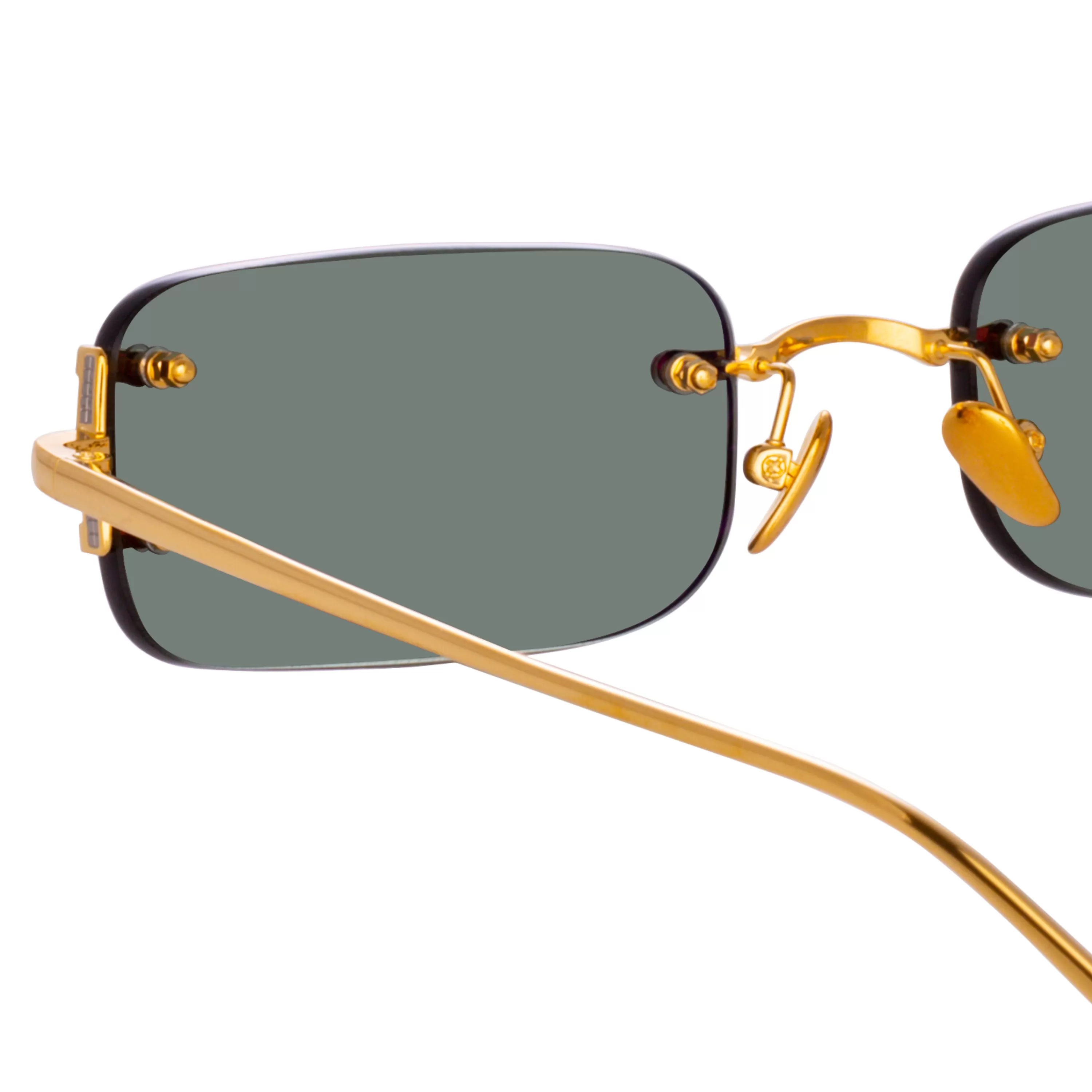 LINDA FARROW (U.K.) Men's Taylor Rectangular Sunglasses in Yellow Gold and Green