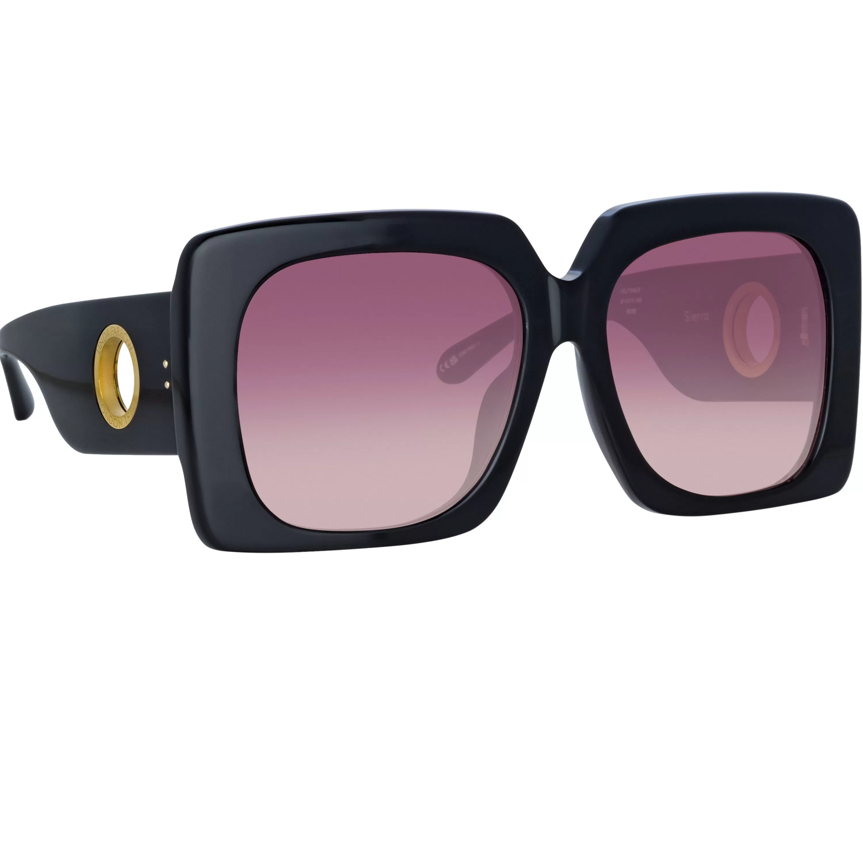LINDA FARROW (U.K.) Sierra Oversized Sunglasses in Black and Wine Lenses