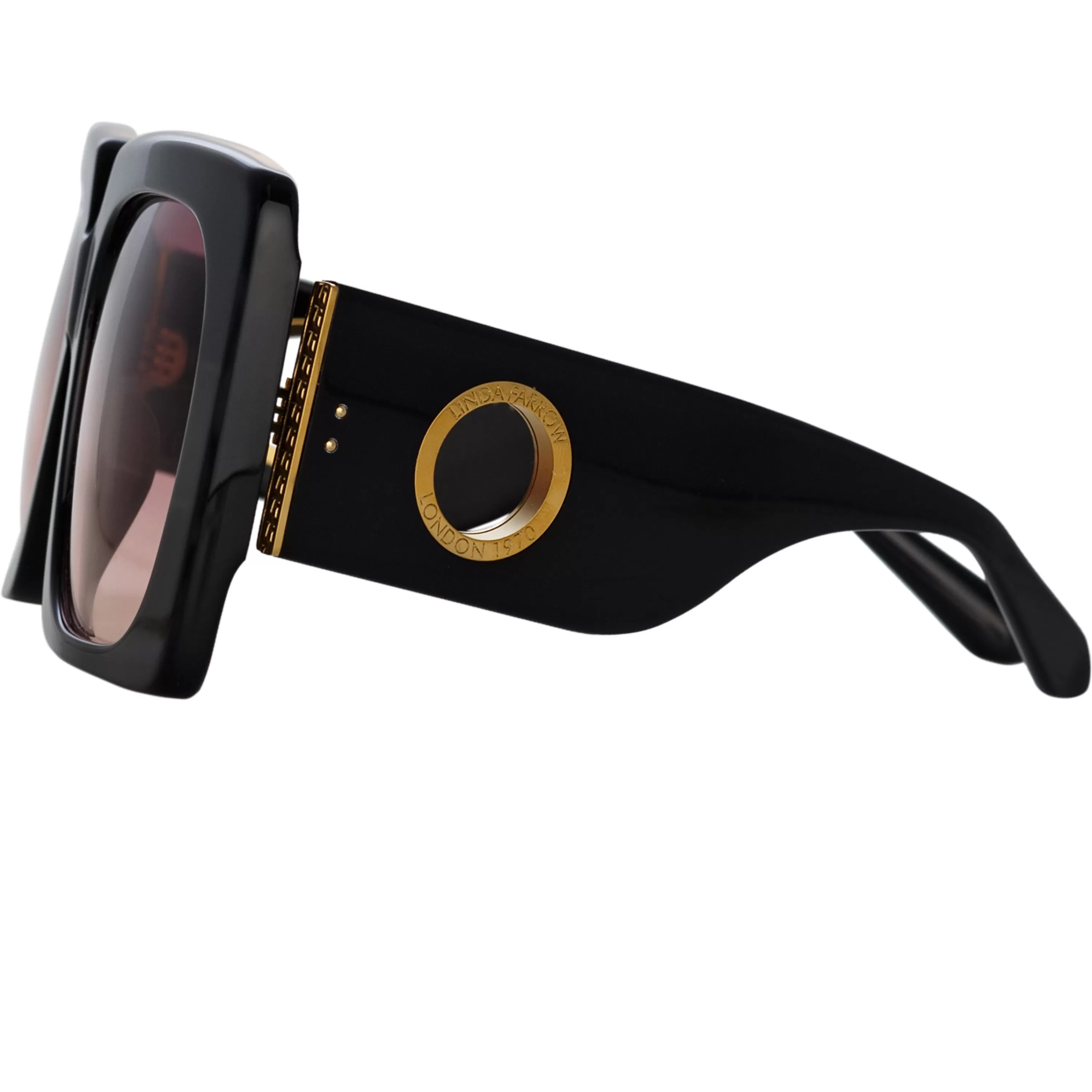 LINDA FARROW (U.K.) Sierra Oversized Sunglasses in Black and Wine Lenses