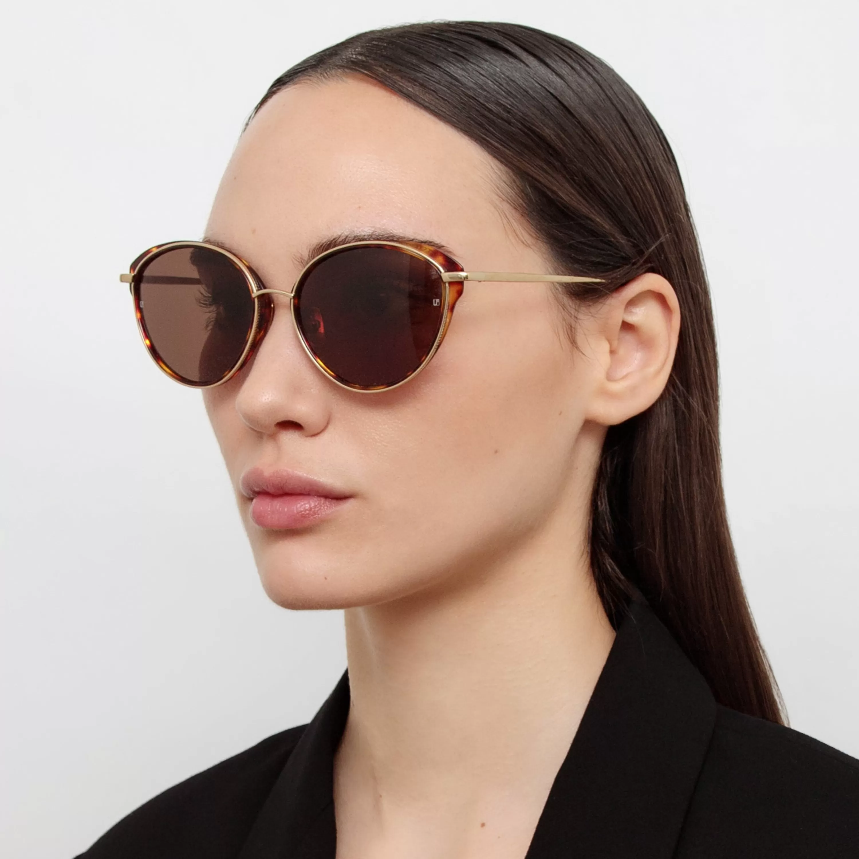 Women LINDA FARROW (U.K.) Song Cat Eye Sunglasses in Light Gold and Tortoiseshell