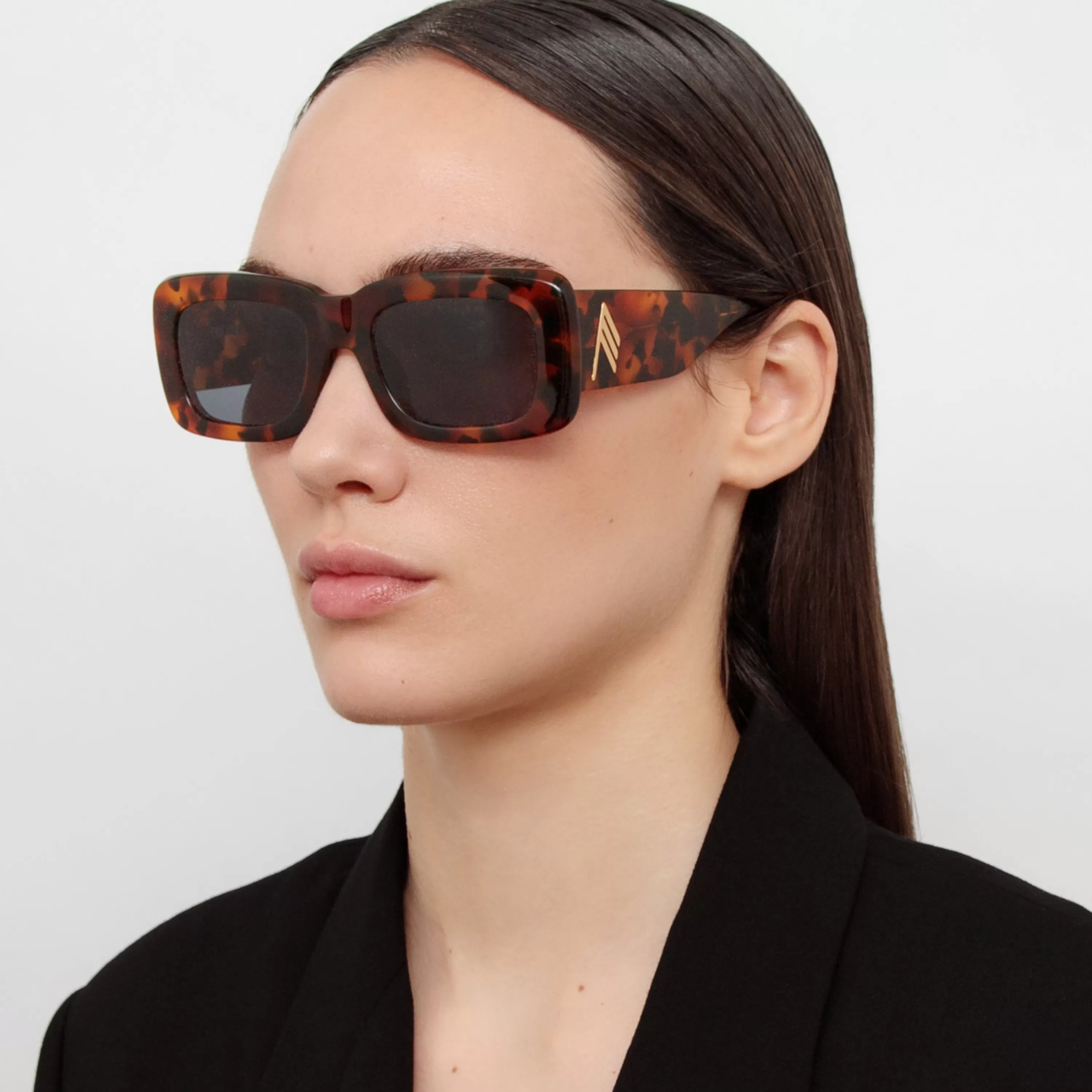 The Attico Marfa Rectangular Sunglasses in Tortoiseshell and Blue Lenses