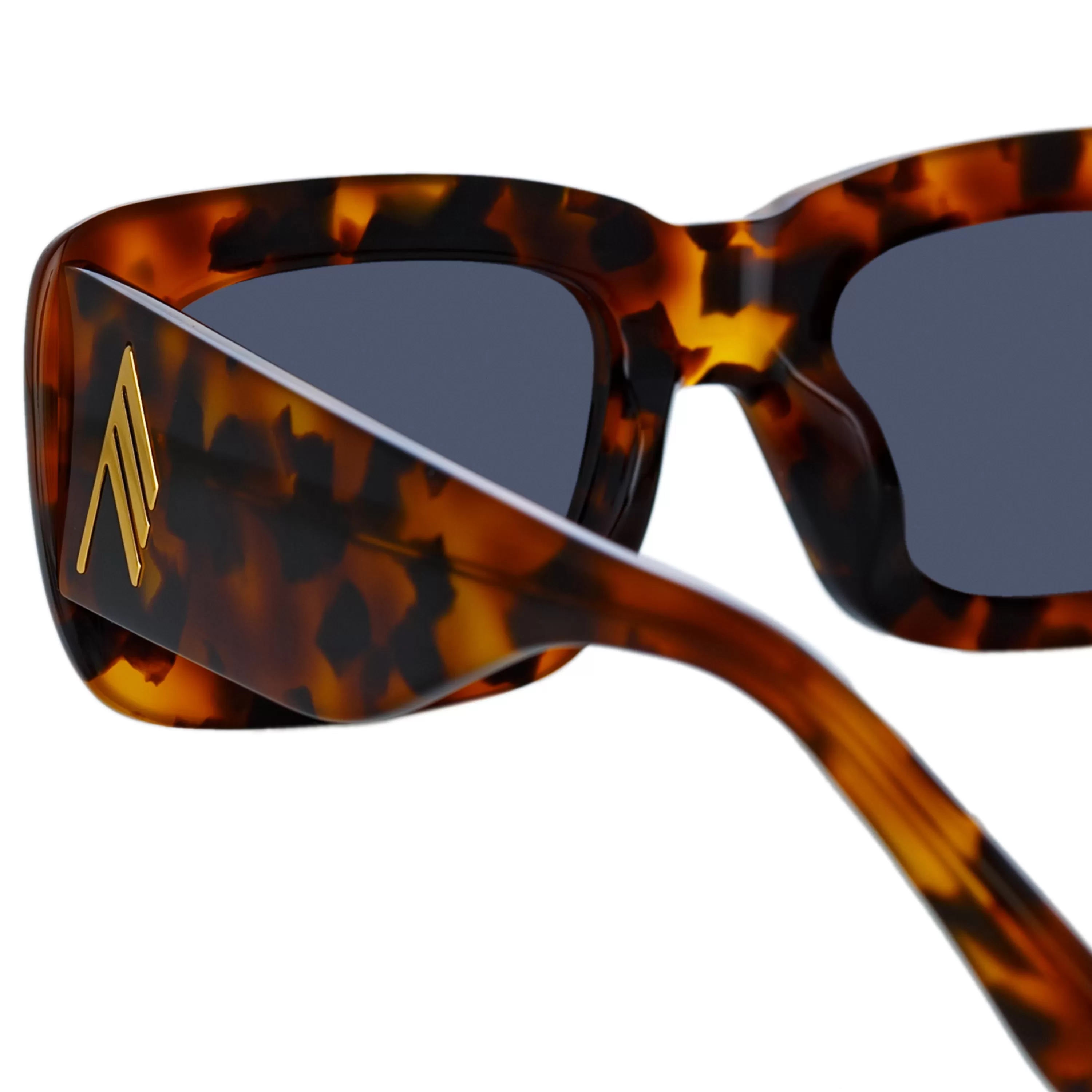 The Attico Marfa Rectangular Sunglasses in Tortoiseshell and Blue Lenses