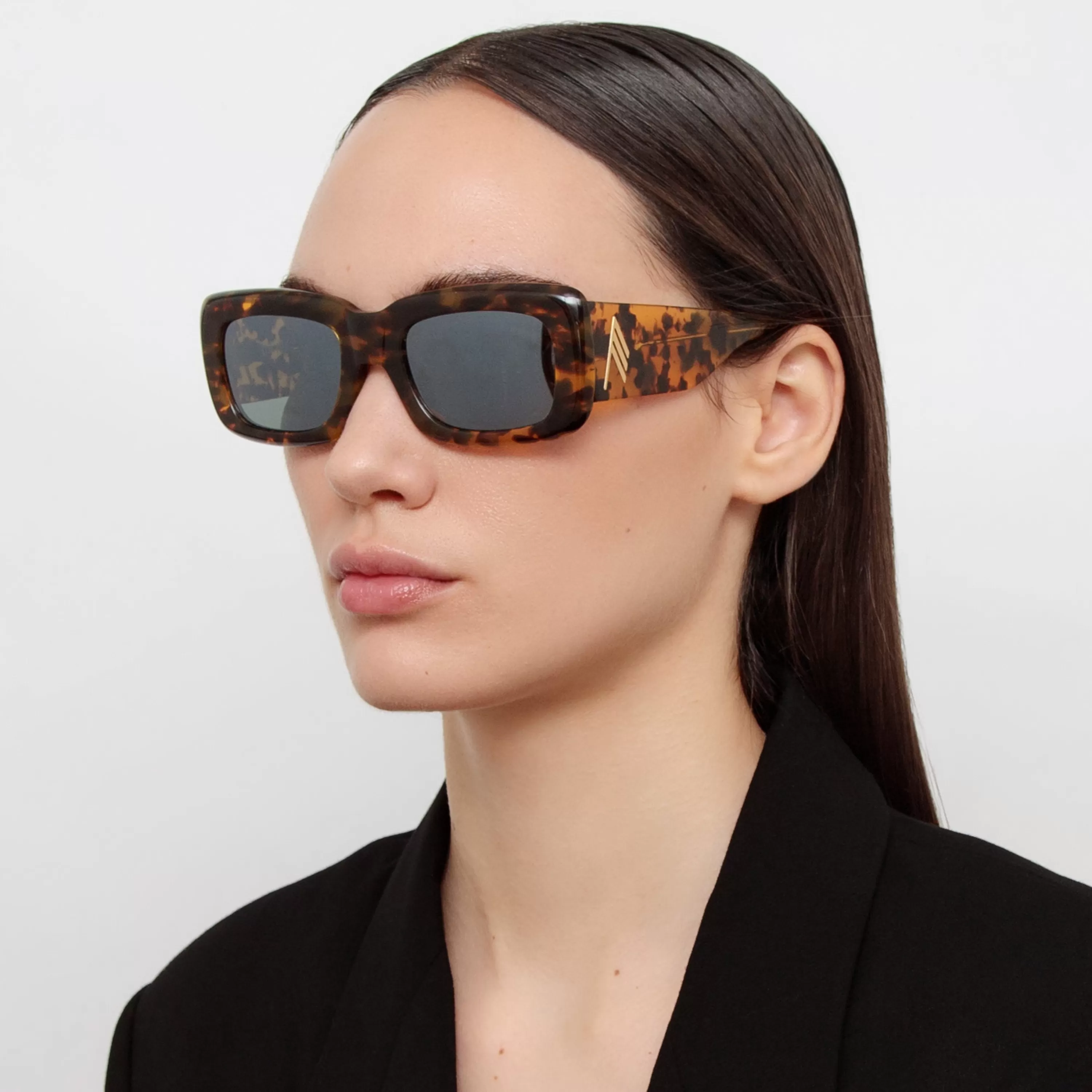 The Attico Marfa Rectangular Sunglasses in Tortoiseshell and Green