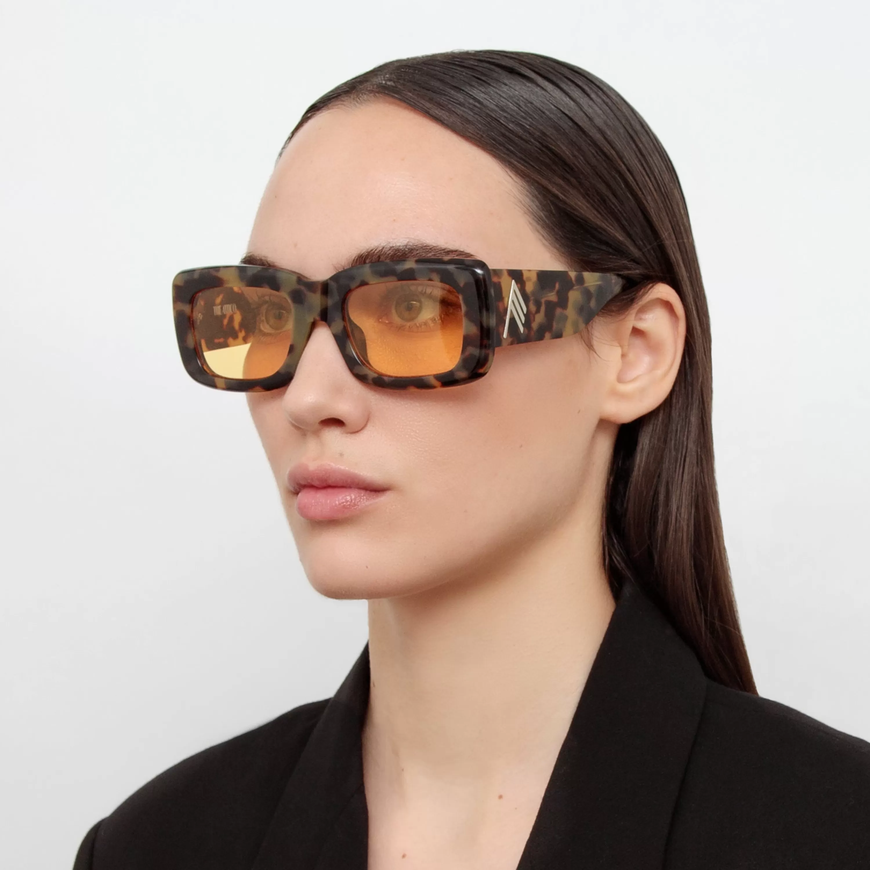The Attico Marfa Rectangular Sunglasses in Tortoiseshell and Yellow