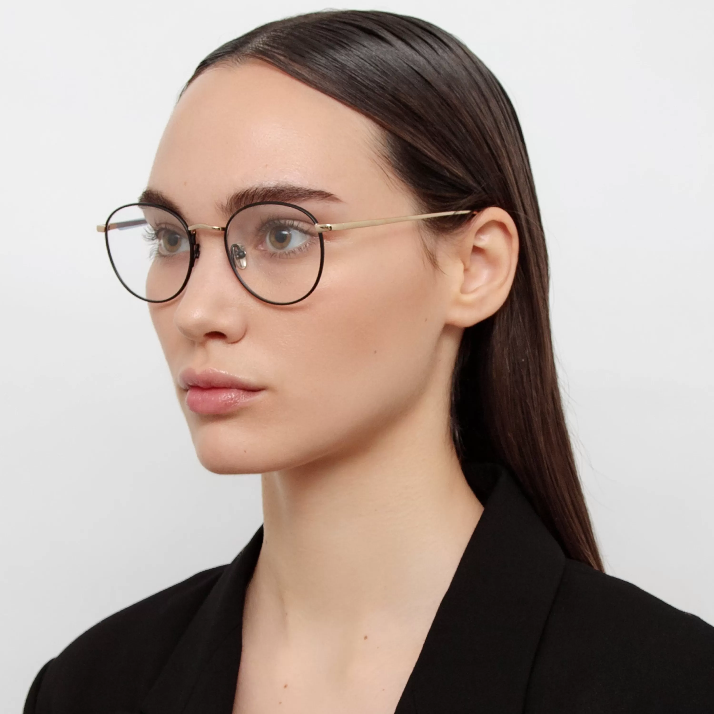 Women LINDA FARROW UK The Harrison | Oval Optical Frame in Black and Light Gold (C3)