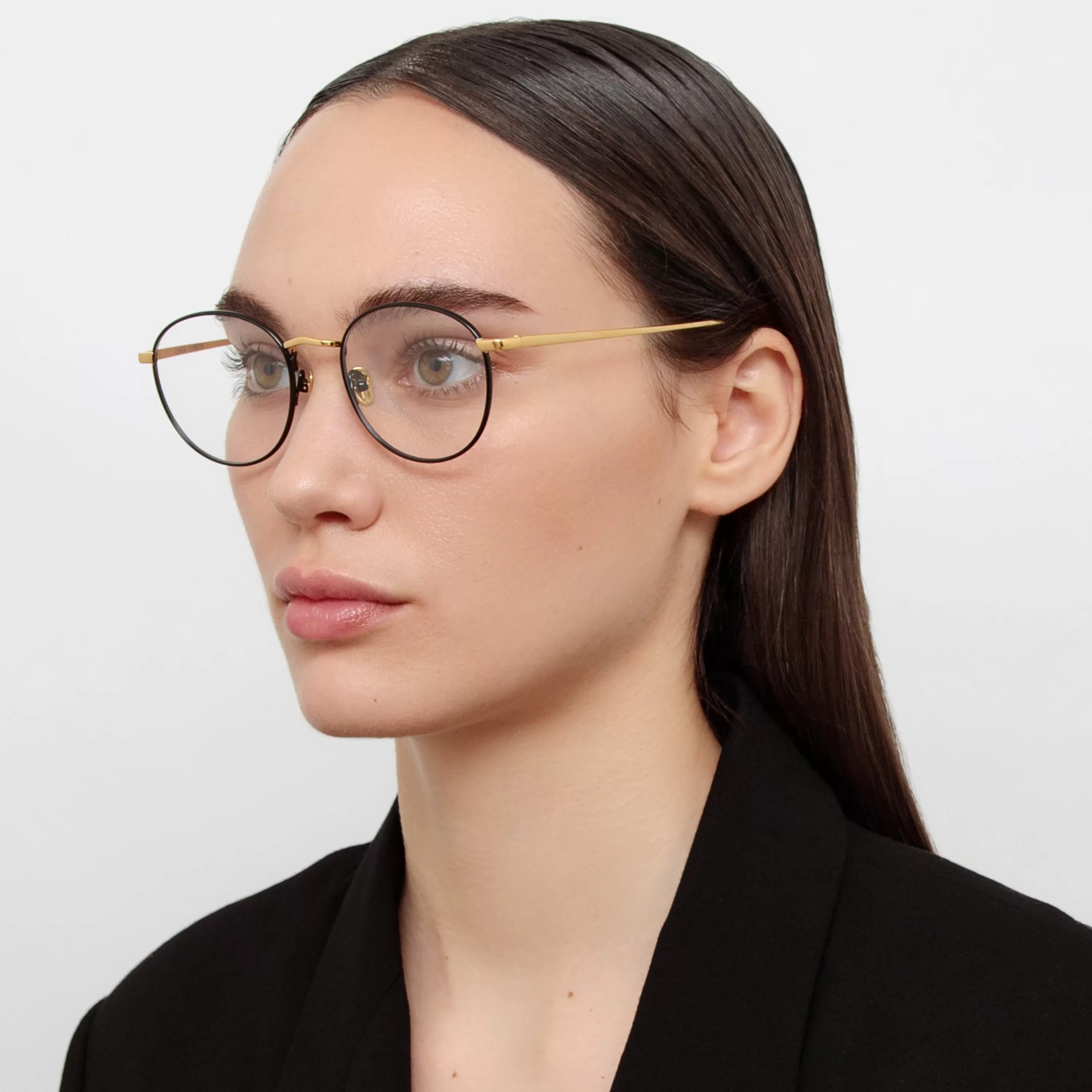 Women LINDA FARROW UK The Harrison | Oval Optical Frame in Black and Yellow Gold