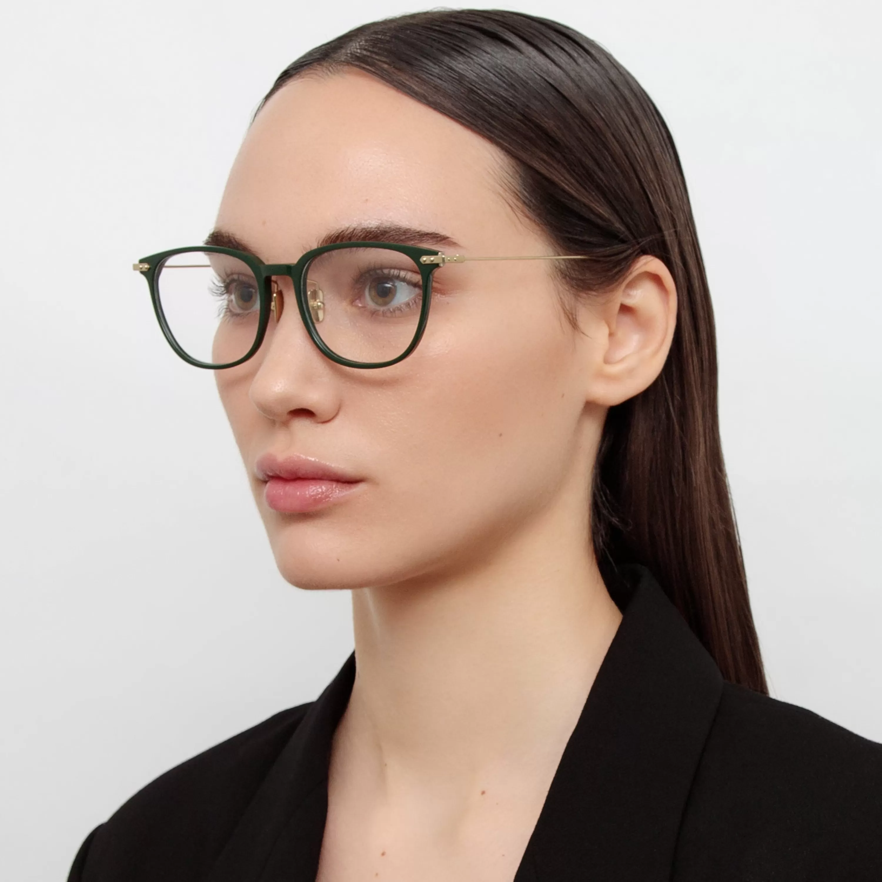 Linda Farrow Wright Rectangular Optical Frame in Forest Green (Asian Fit)